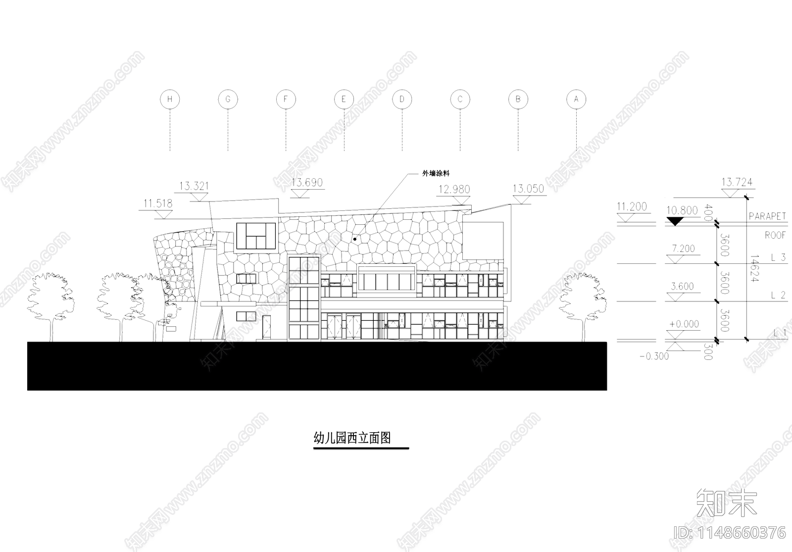 现代百汇花园社区幼儿园建筑cad施工图下载【ID:1148660376】