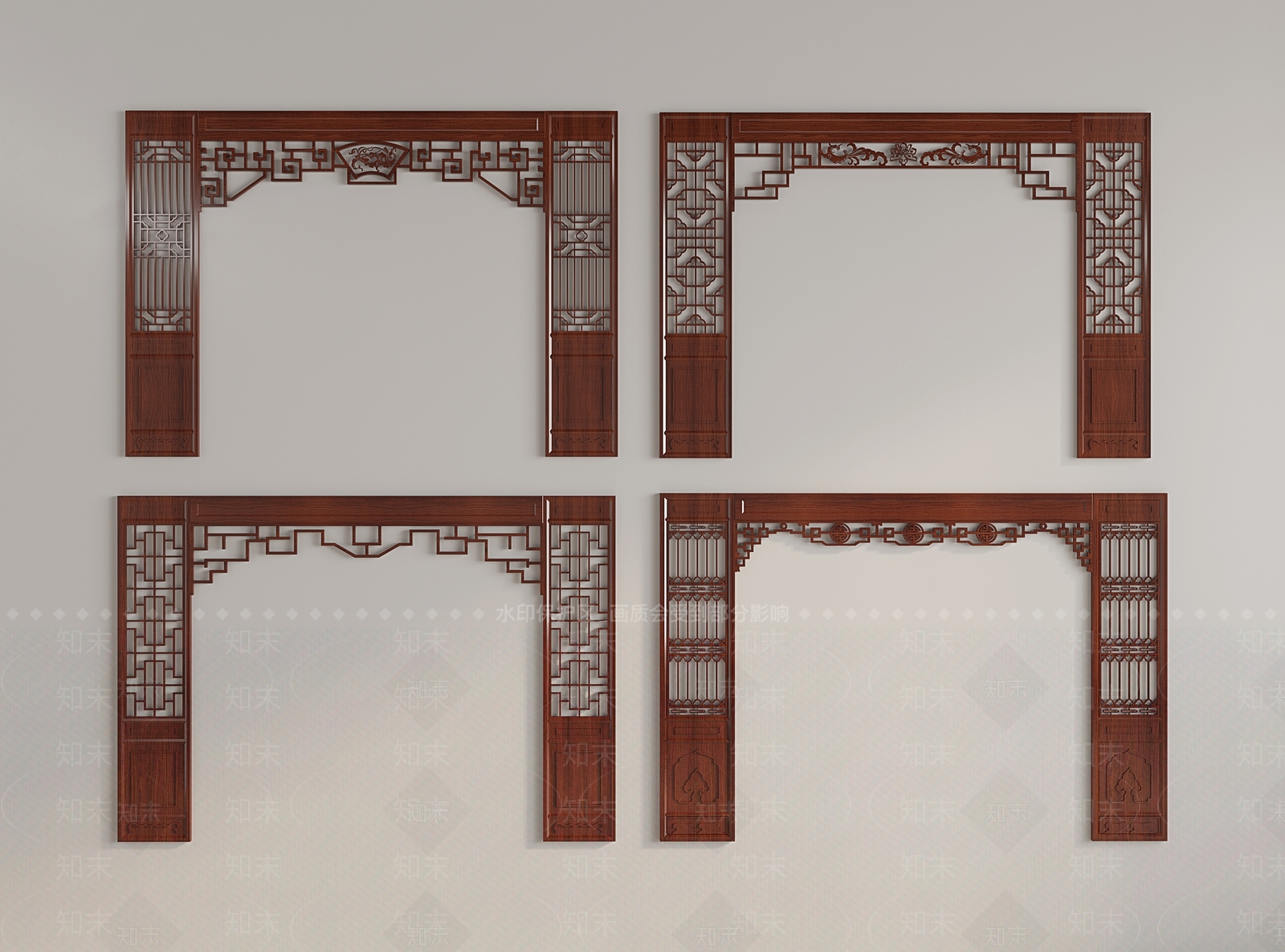 中式古典实木花格雕花垭口方形拱门SU模型下载【ID:1148661013】