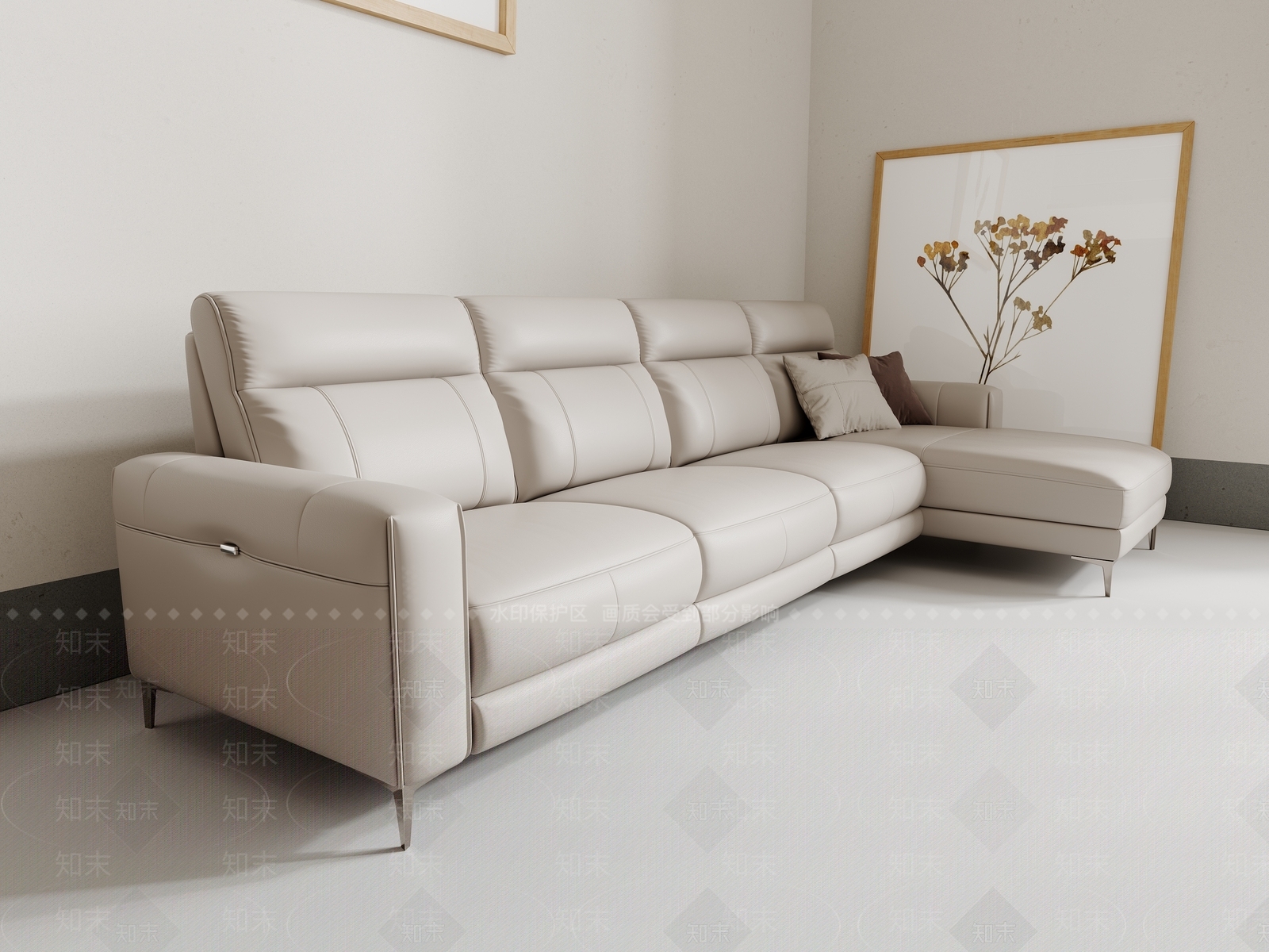 现代皮革多人沙发3D模型下载【ID:1148675436】