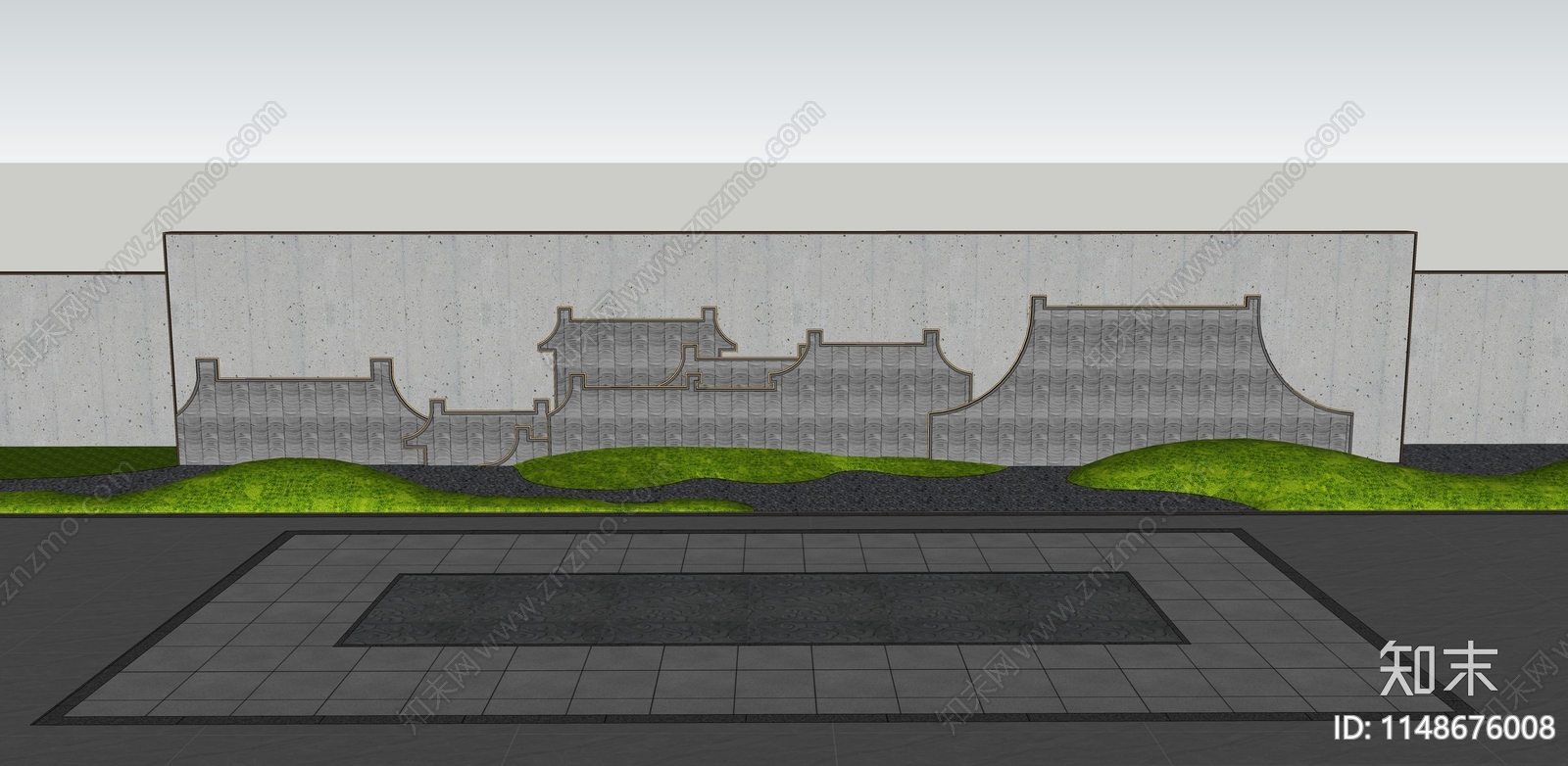 中式景墙SU模型下载【ID:1148676008】