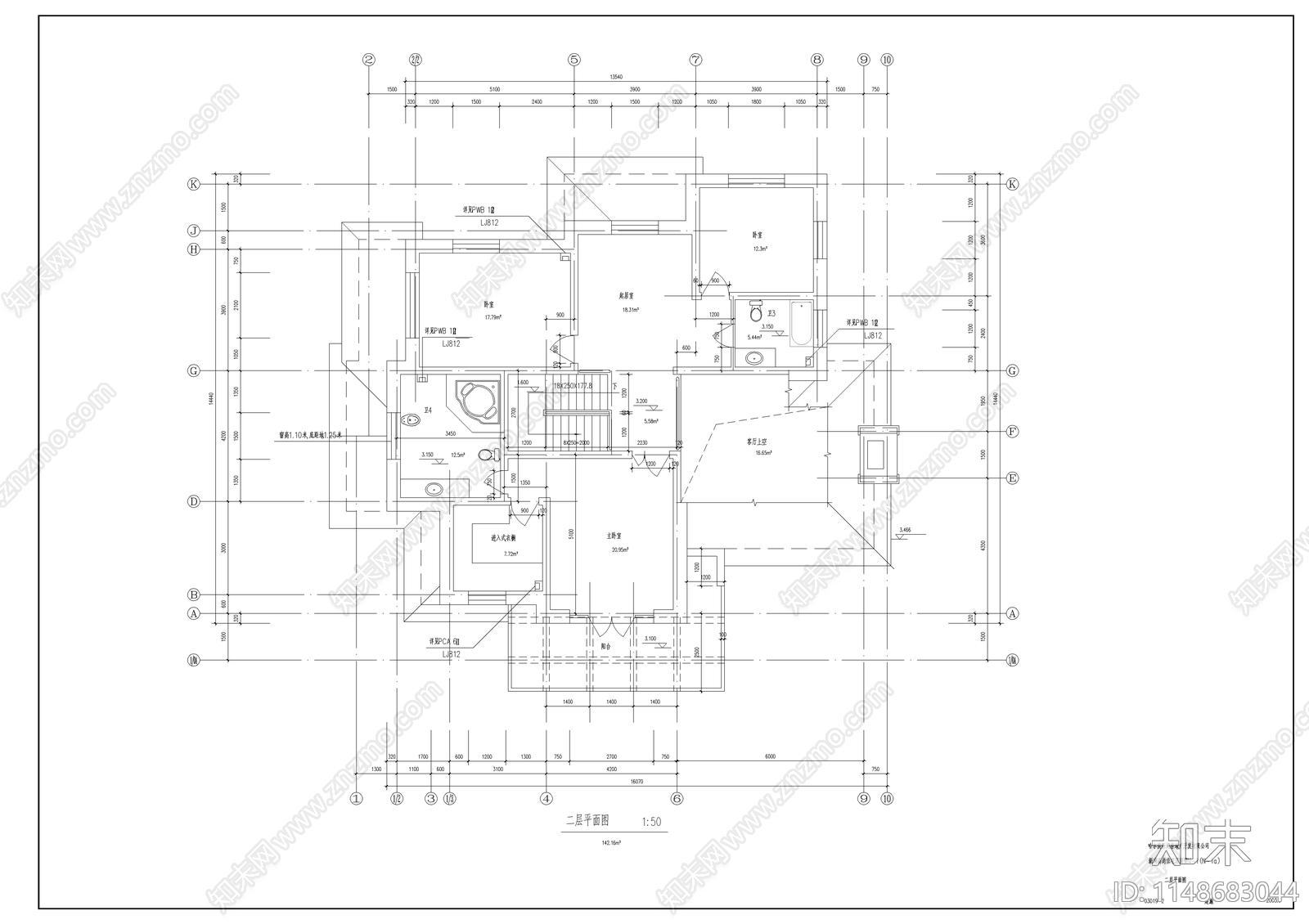 别墅建筑cad施工图下载【ID:1148683044】
