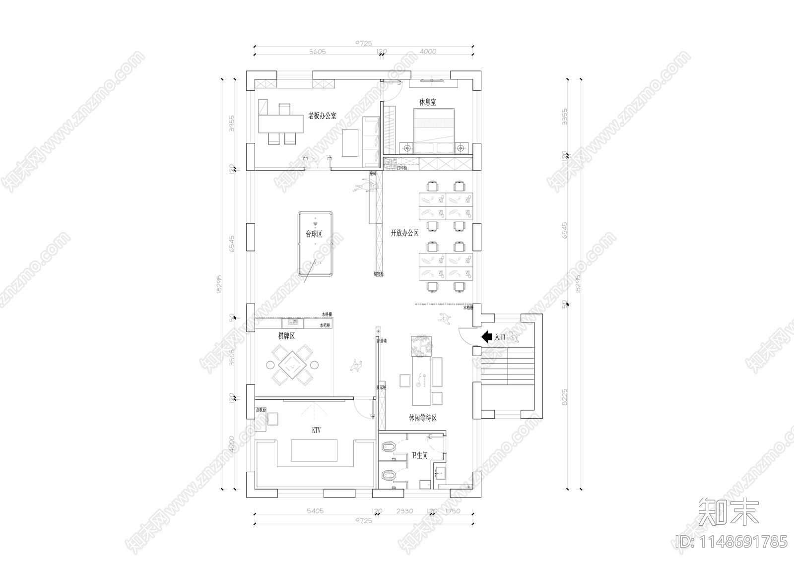 创意办公室室内平面图施工图下载【ID:1148691785】