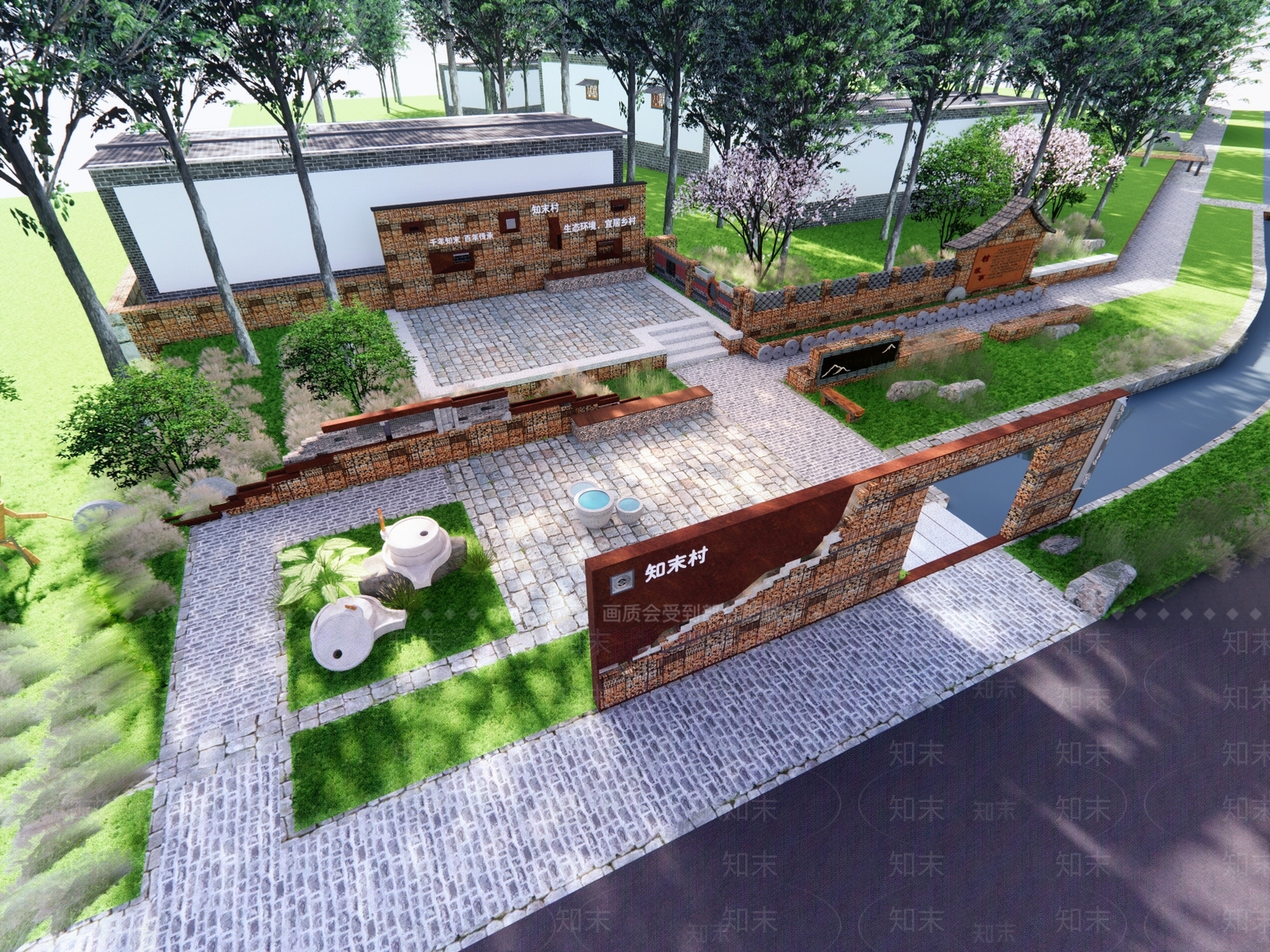 新中式乡村游园SU模型下载【ID:1148704022】