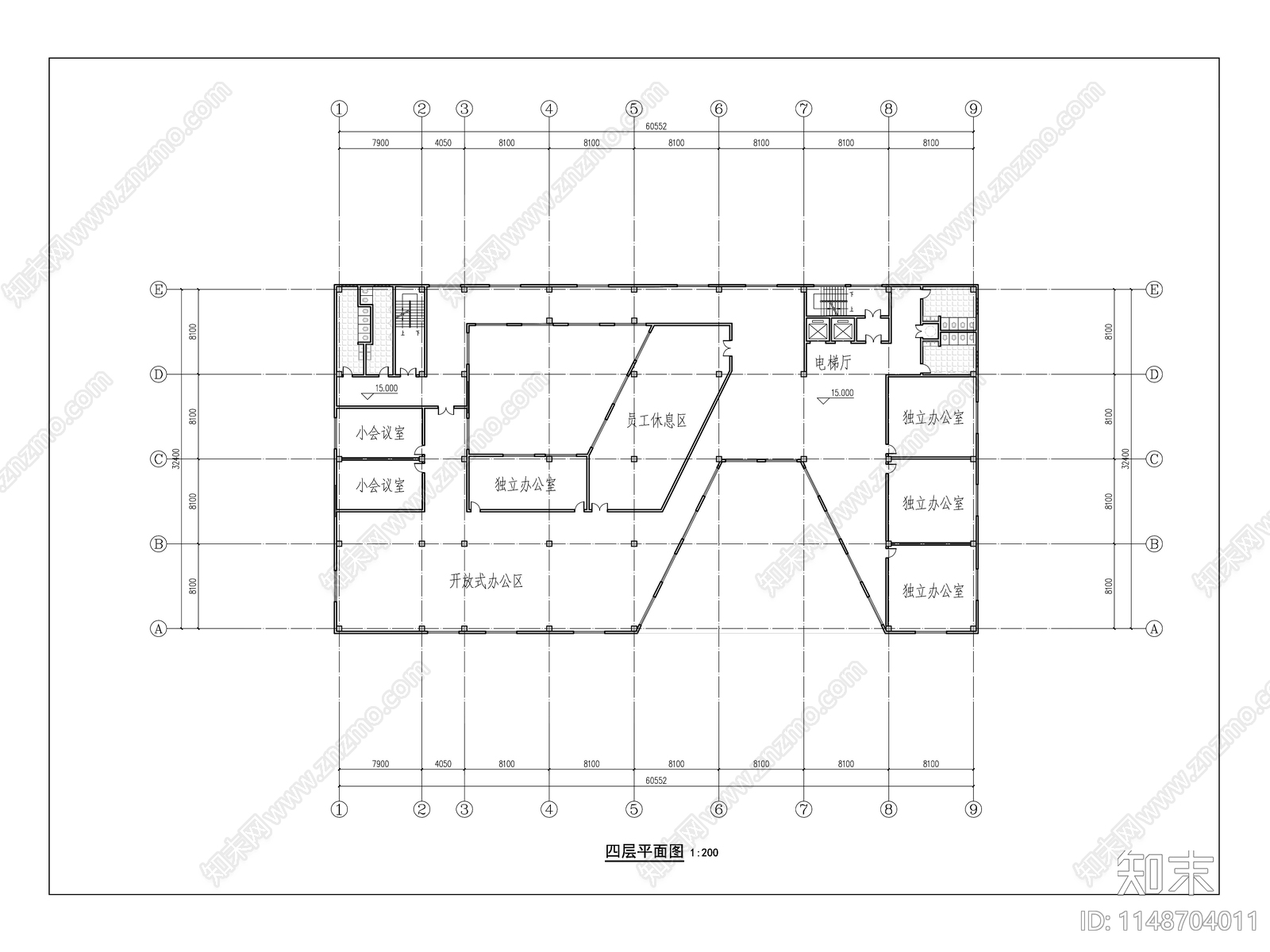 办公楼室内平面总平图施工图下载【ID:1148704011】