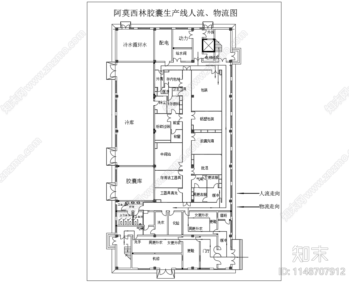 阿莫西林胶囊生产线人流节点cad施工图下载【ID:1148707912】