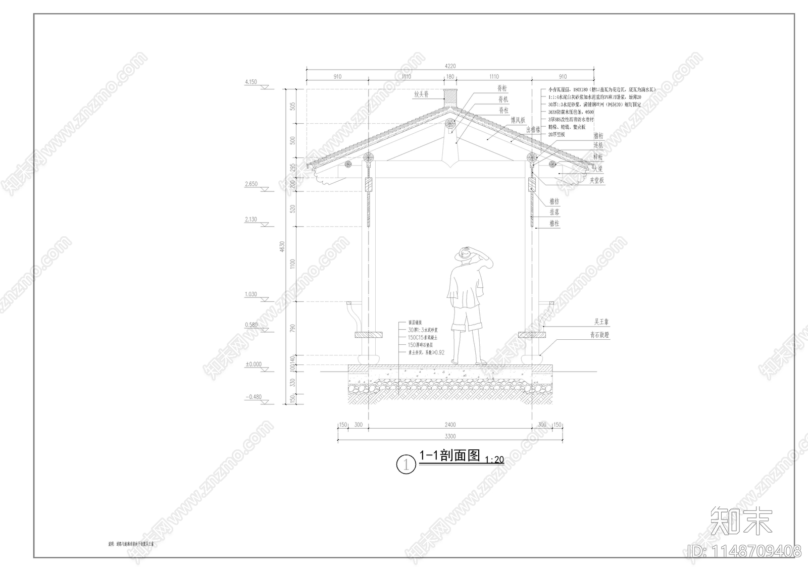 仿古廊架古典廊架节点cad施工图下载【ID:1148709408】