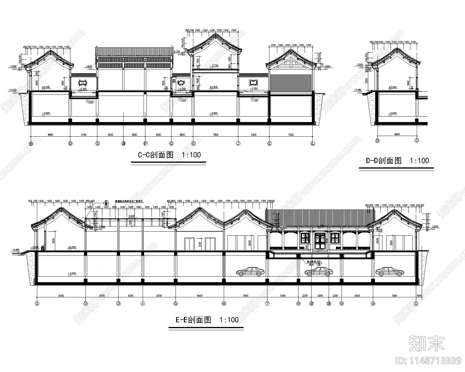 中式古建筑庭阁建筑cad施工图下载【ID:1148713339】