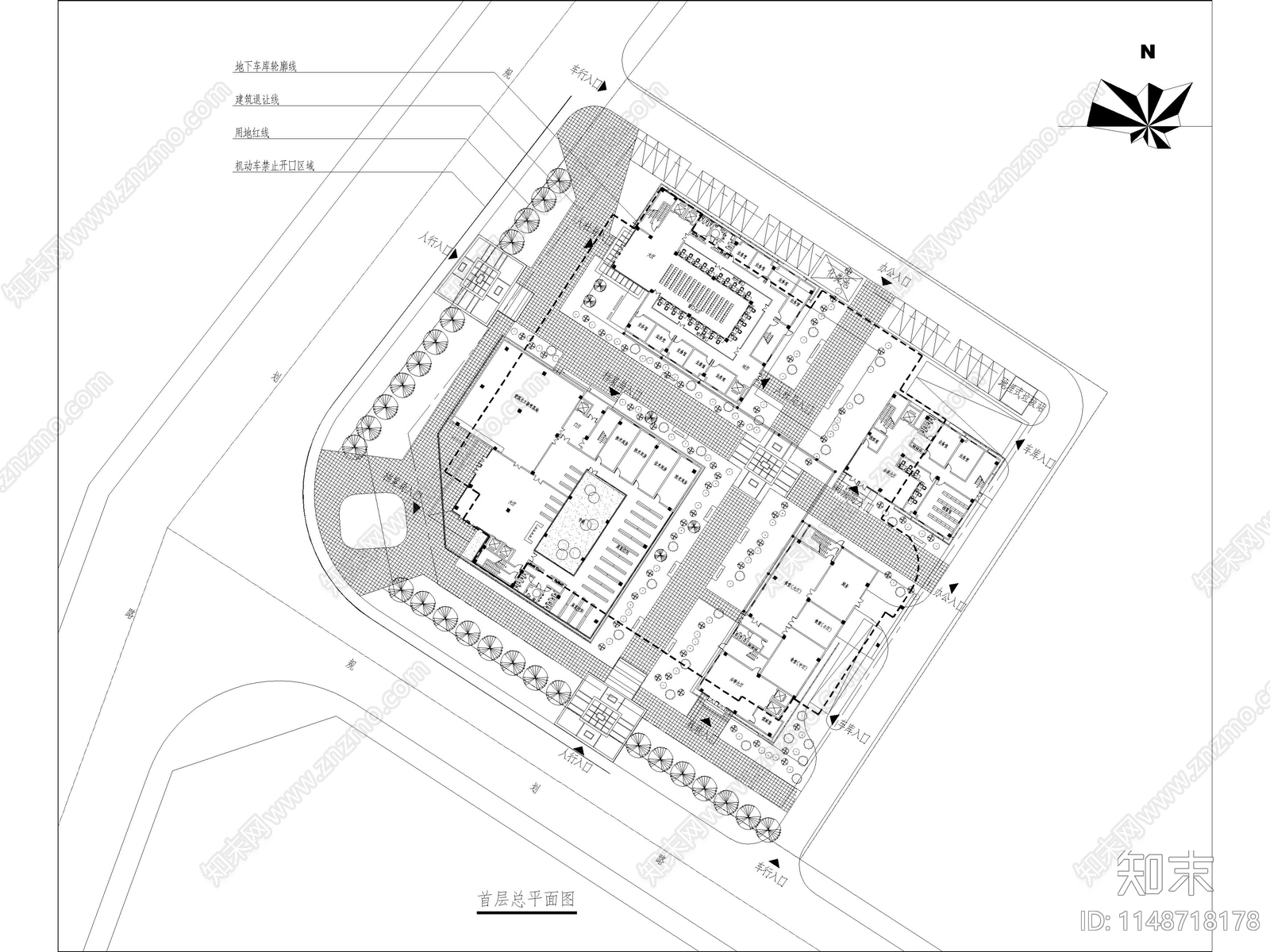 办公服务中心建筑cad施工图下载【ID:1148718178】