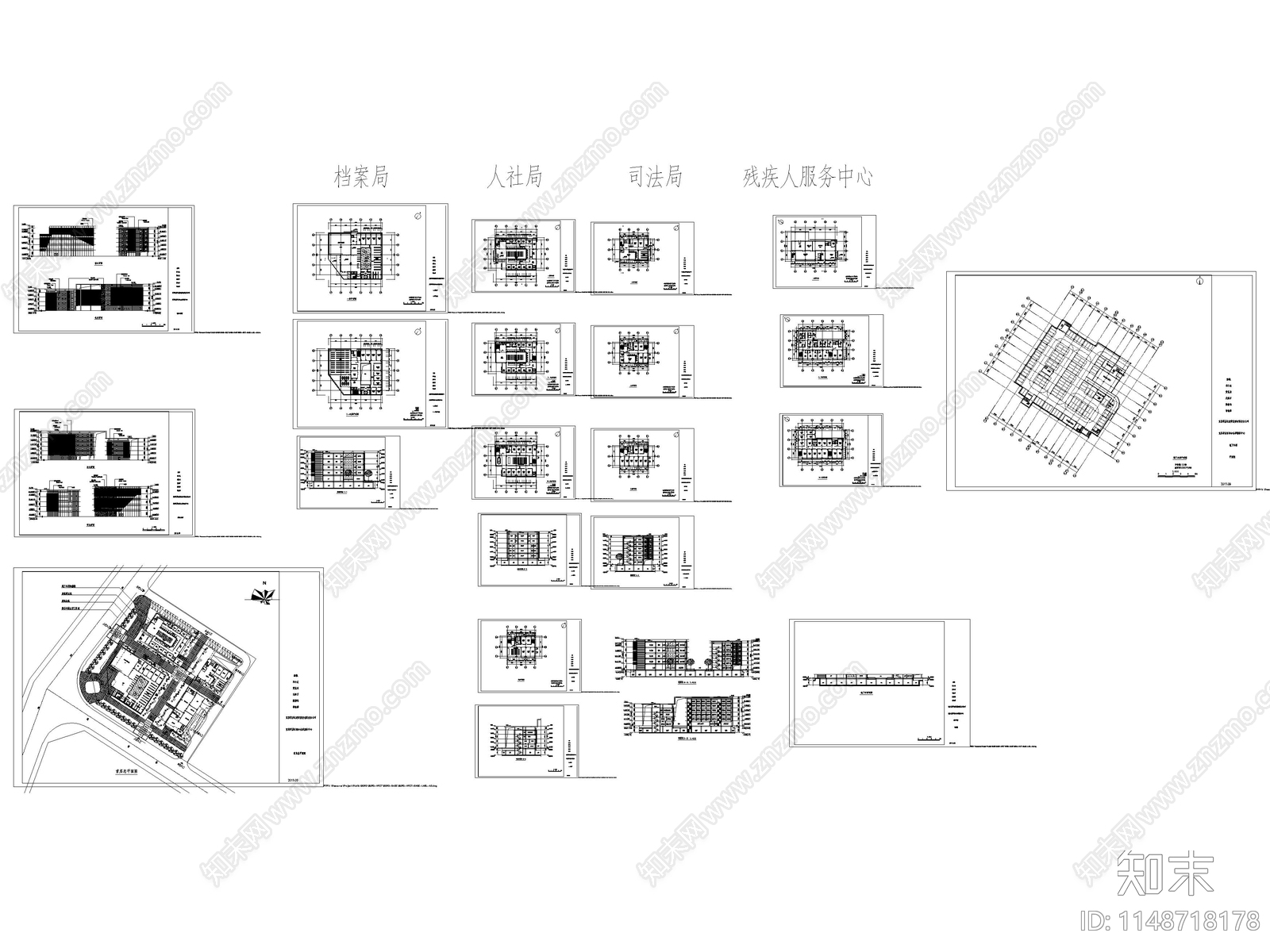 办公服务中心建筑cad施工图下载【ID:1148718178】