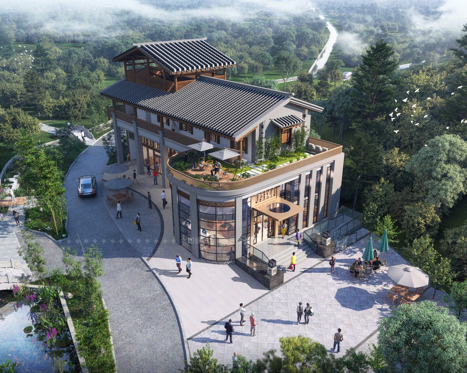 新中式游客中心SU模型下载【ID:1148719885】
