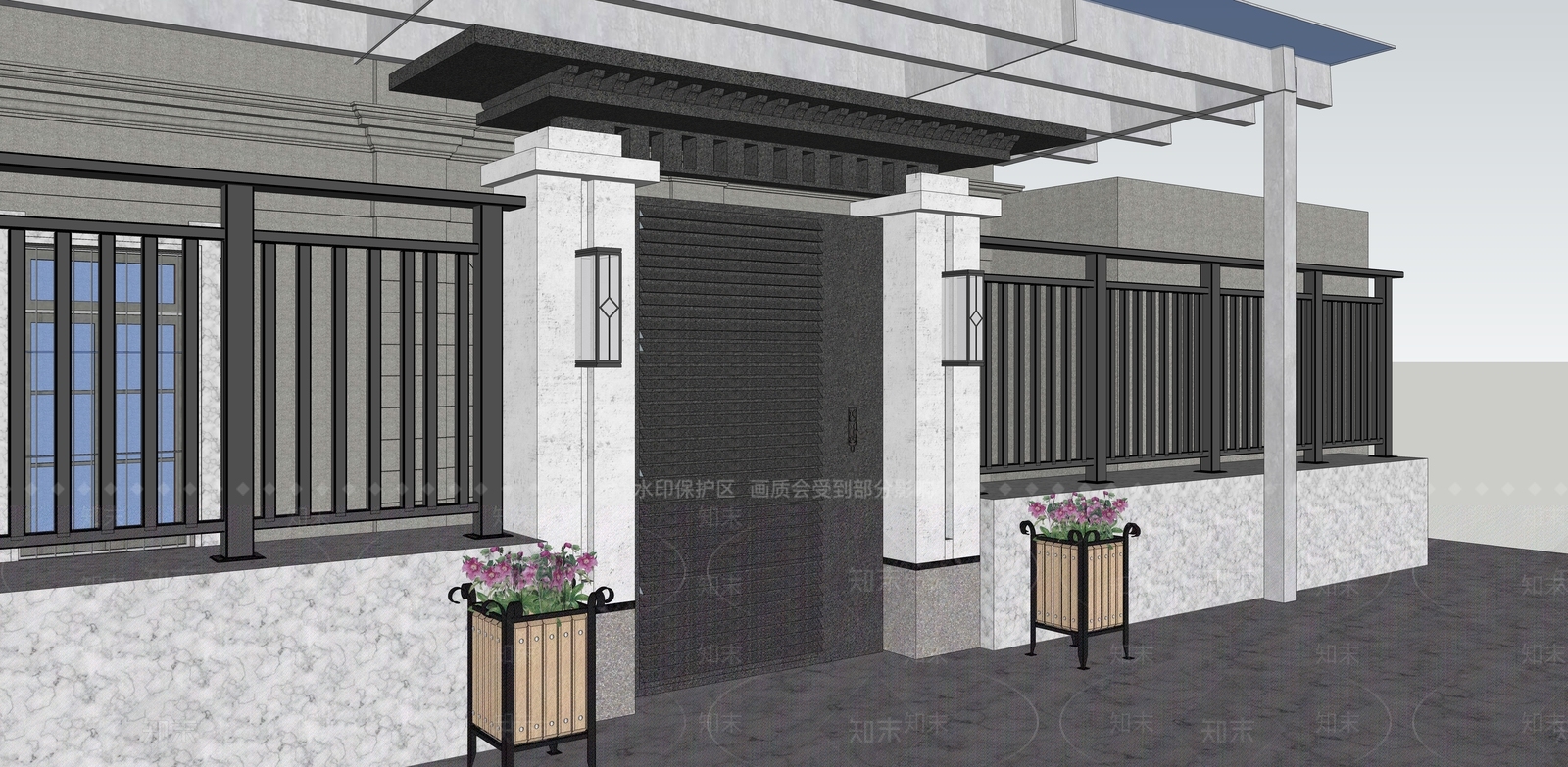 新中式庭院门SU模型下载【ID:1148720797】