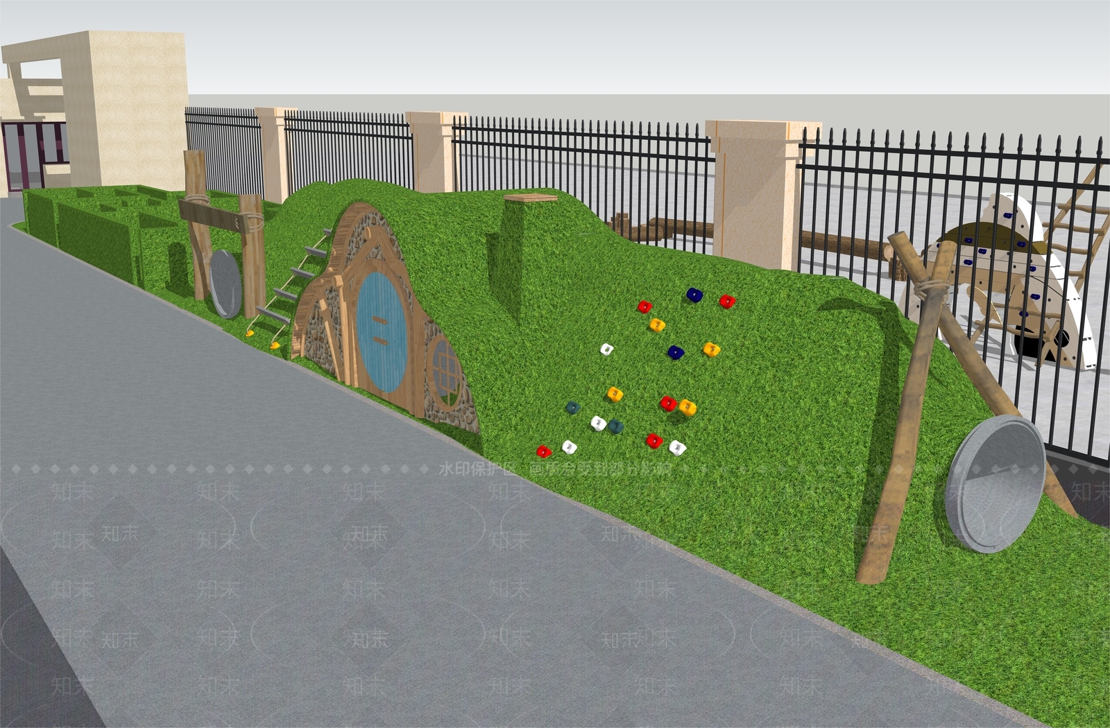 现代幼儿园户外游乐区SU模型下载【ID:1148721247】