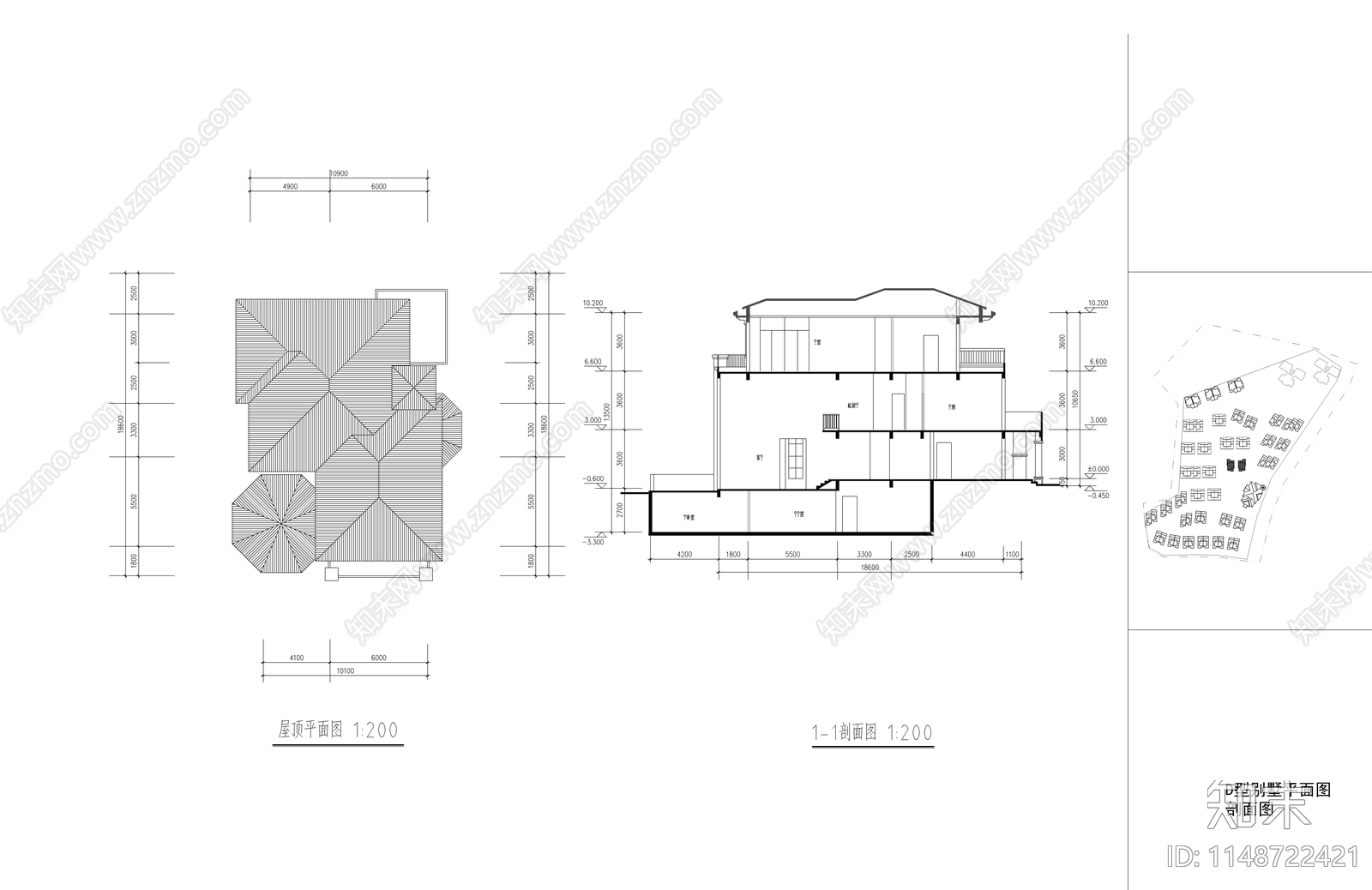 高档别墅建筑cad施工图下载【ID:1148722421】