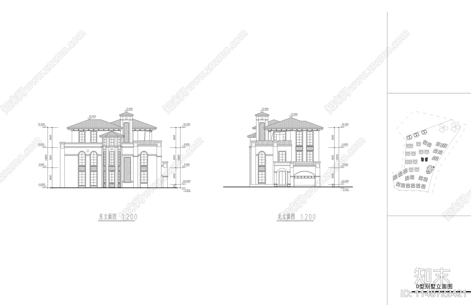 高档别墅建筑cad施工图下载【ID:1148722421】