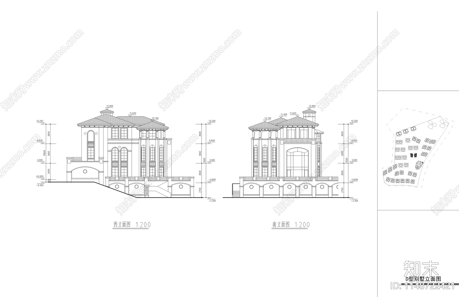 高档别墅建筑cad施工图下载【ID:1148722421】