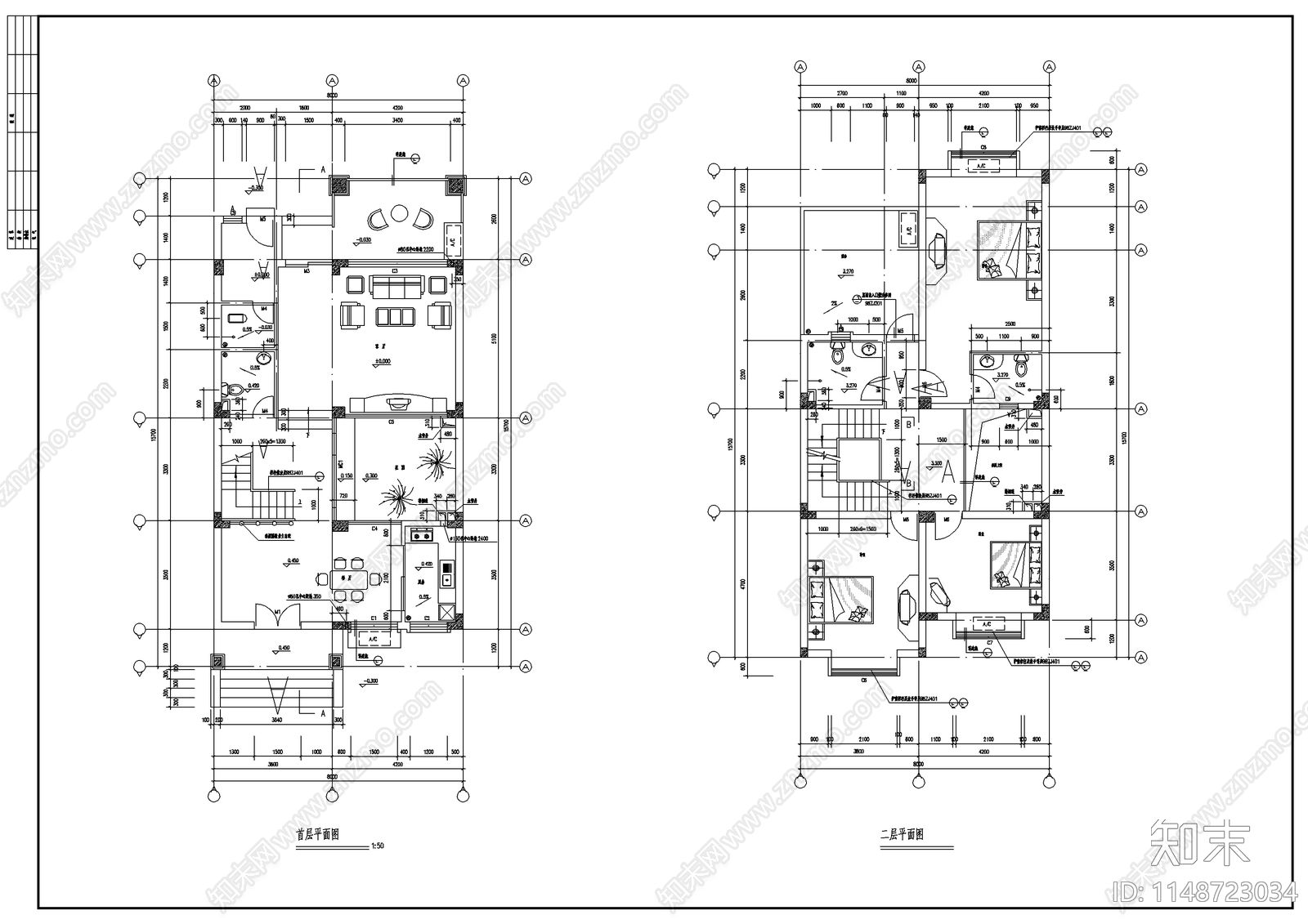 高档小区别墅建筑cad施工图下载【ID:1148723034】