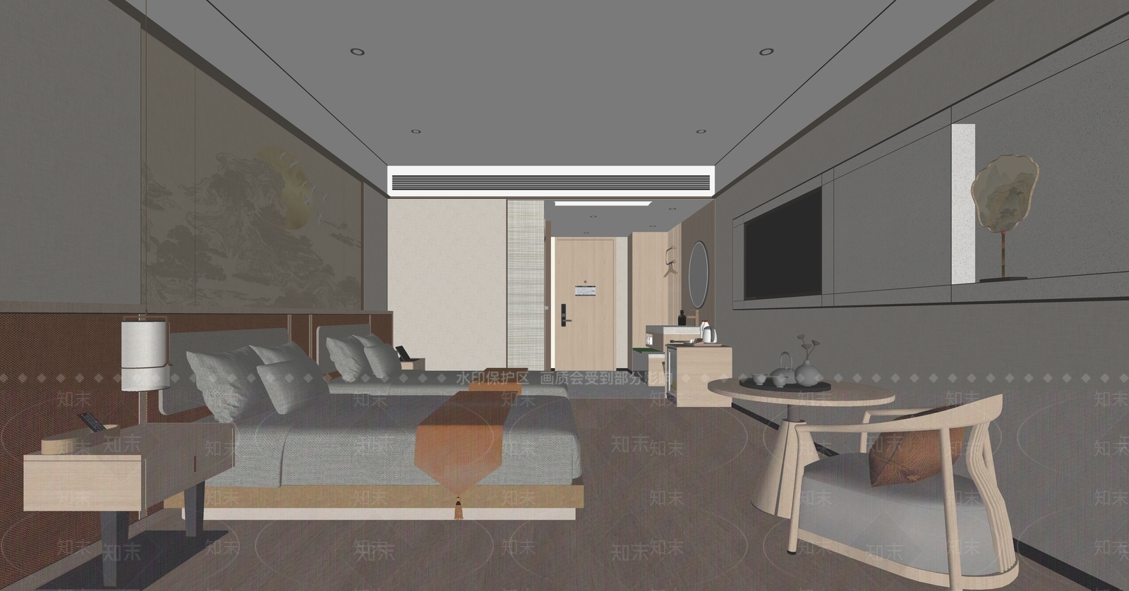 新中式酒店客房SU模型下载【ID:1148743577】