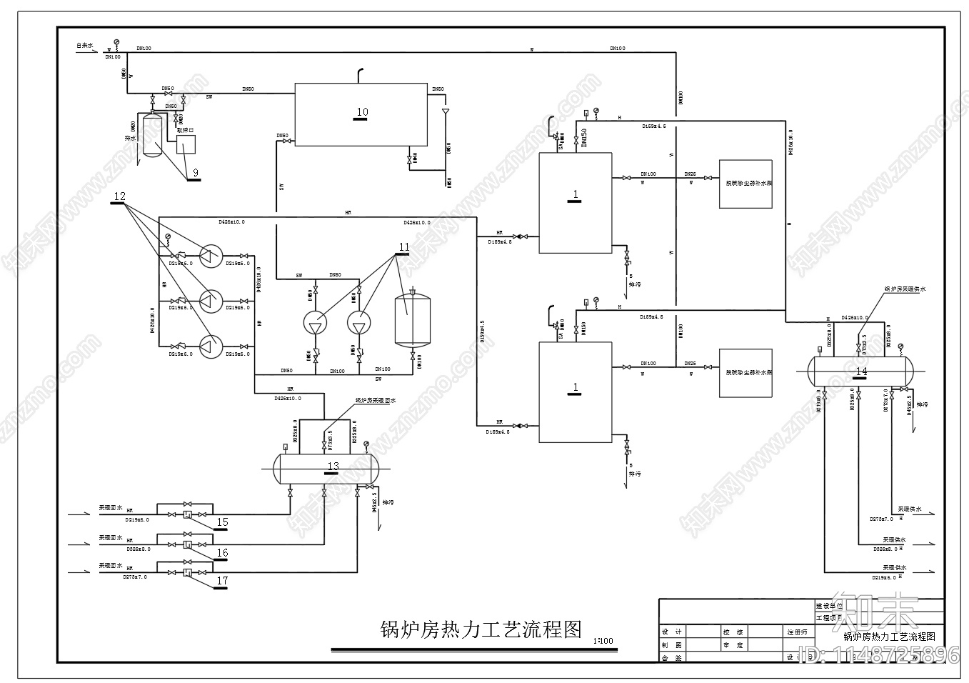 热水锅炉房热力工艺流程图节点cad施工图下载【ID:1148725896】