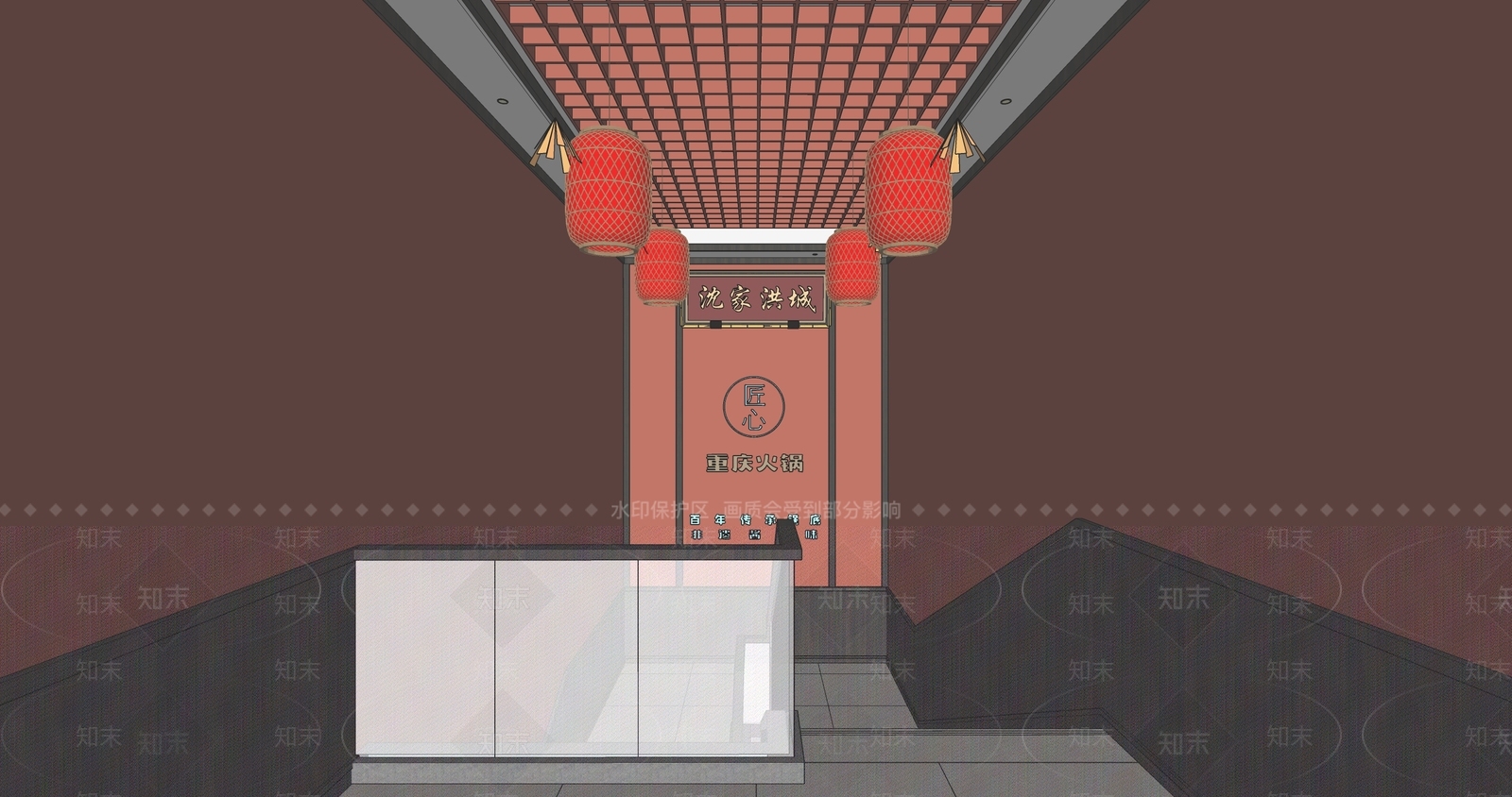新中式火锅店楼梯间SU模型下载【ID:1148727210】