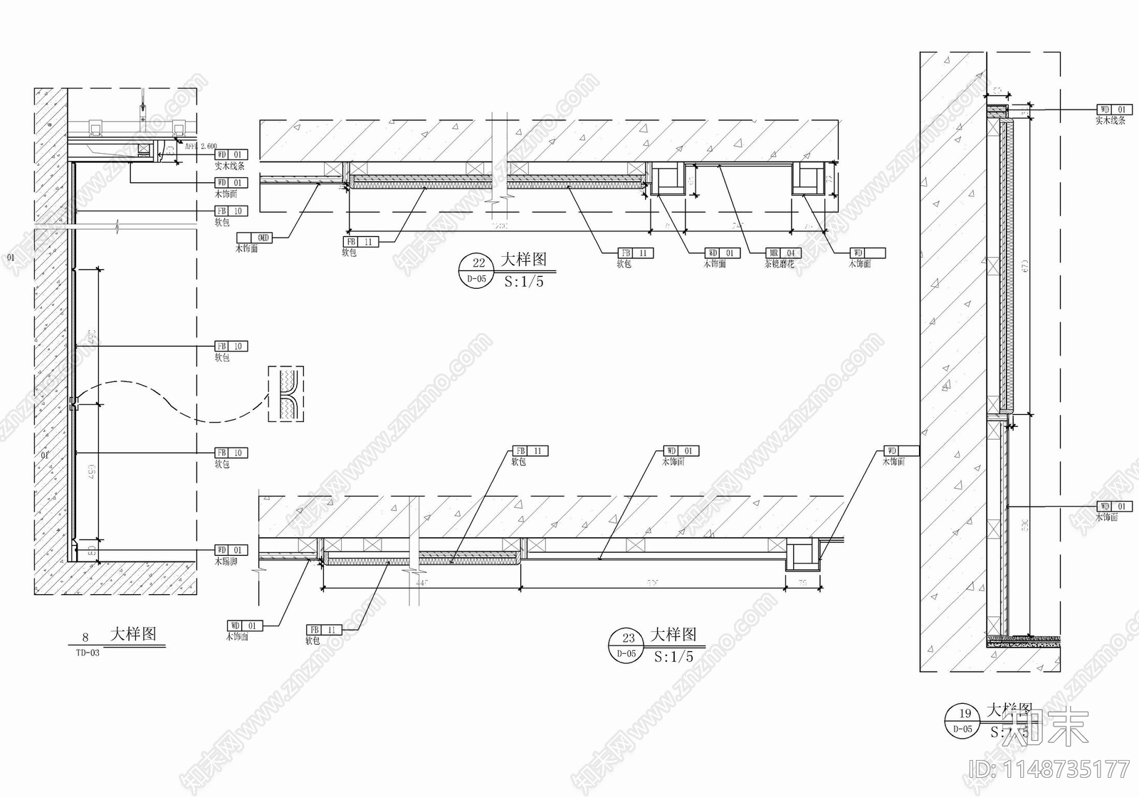 墙面软包节点cad施工图下载【ID:1148735177】