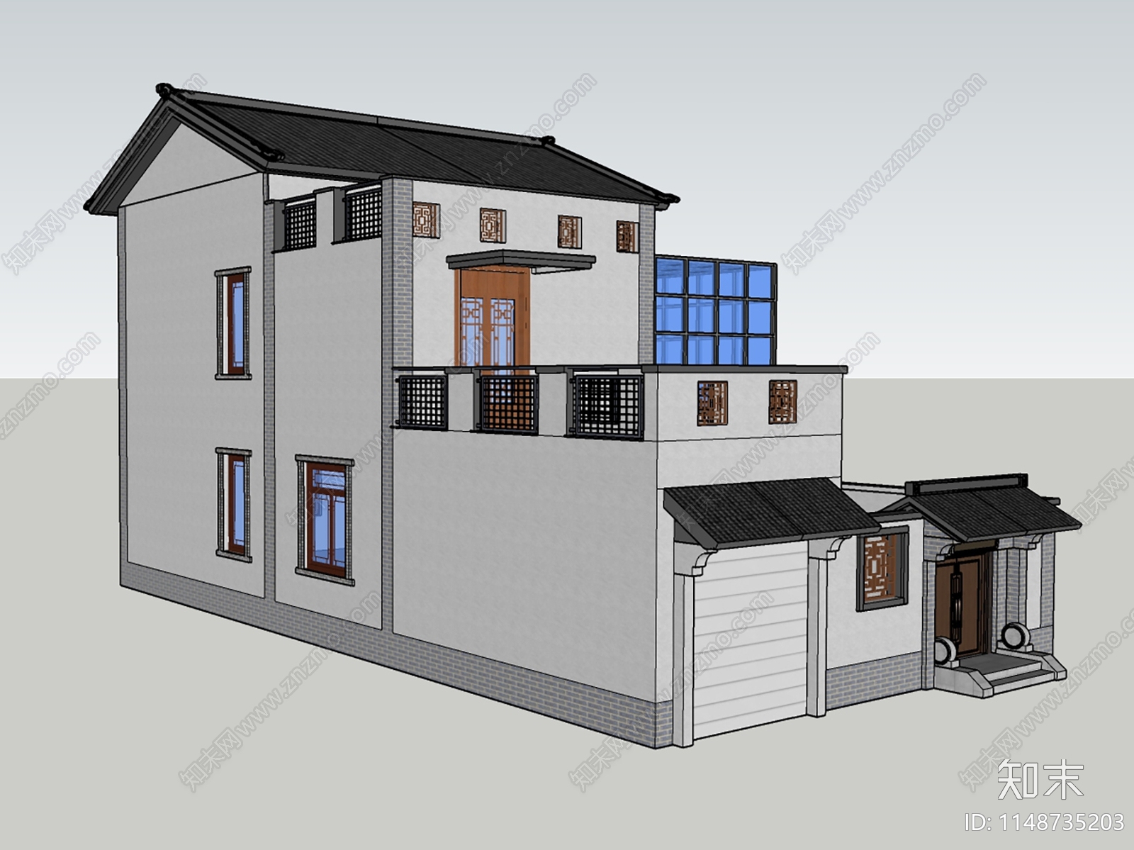 新中式乡村民房SU模型下载【ID:1148735203】