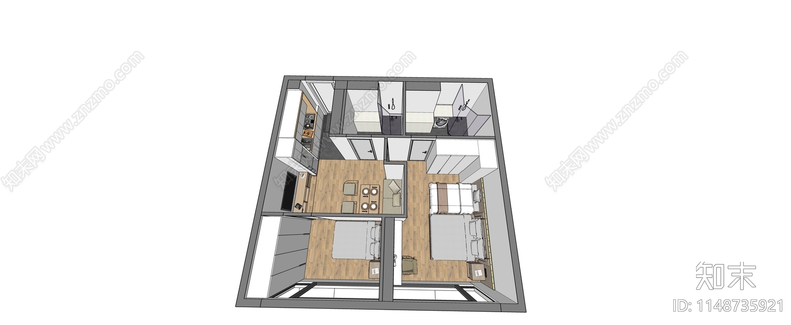 现代人才公寓套房SU模型下载【ID:1148735921】