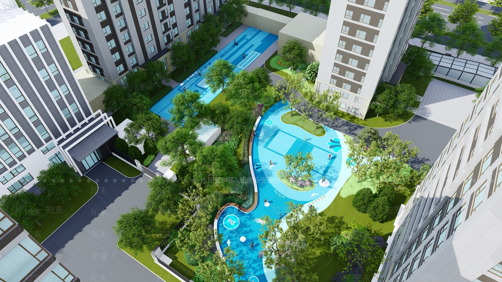 现代住宅小区景观SU模型下载【ID:1148738056】
