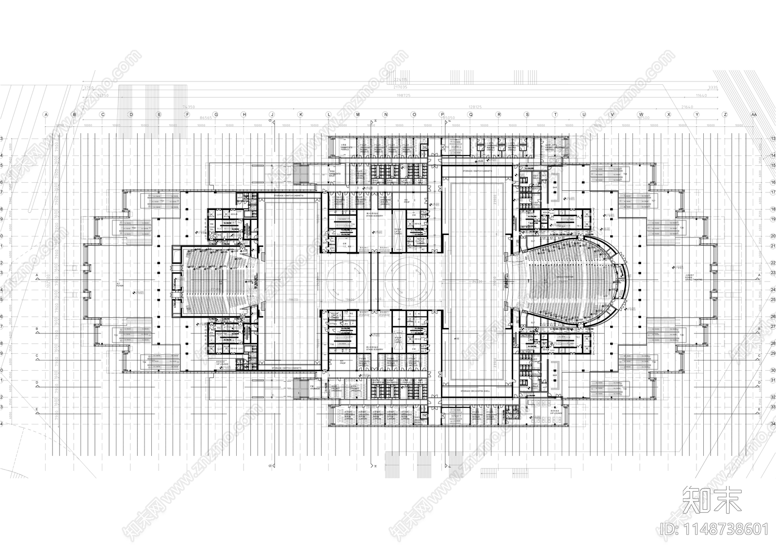 现代大剧院建筑cad施工图下载【ID:1148738601】