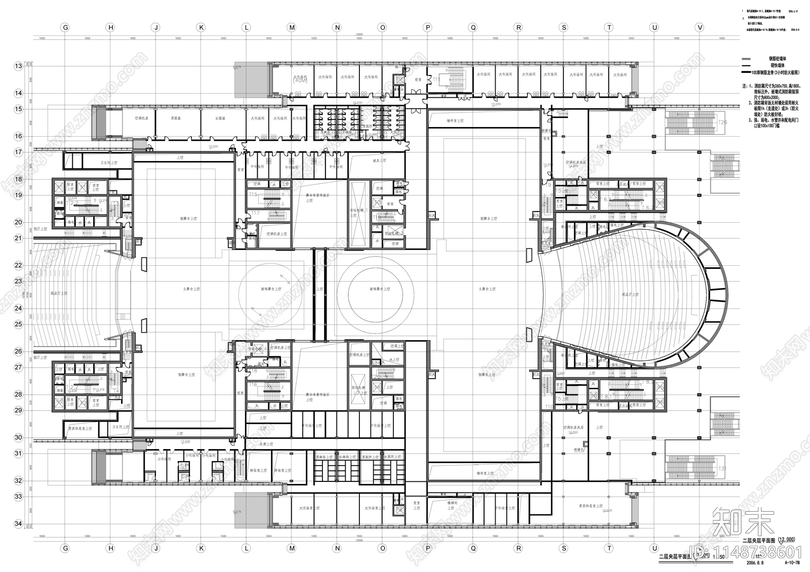 现代大剧院建筑cad施工图下载【ID:1148738601】