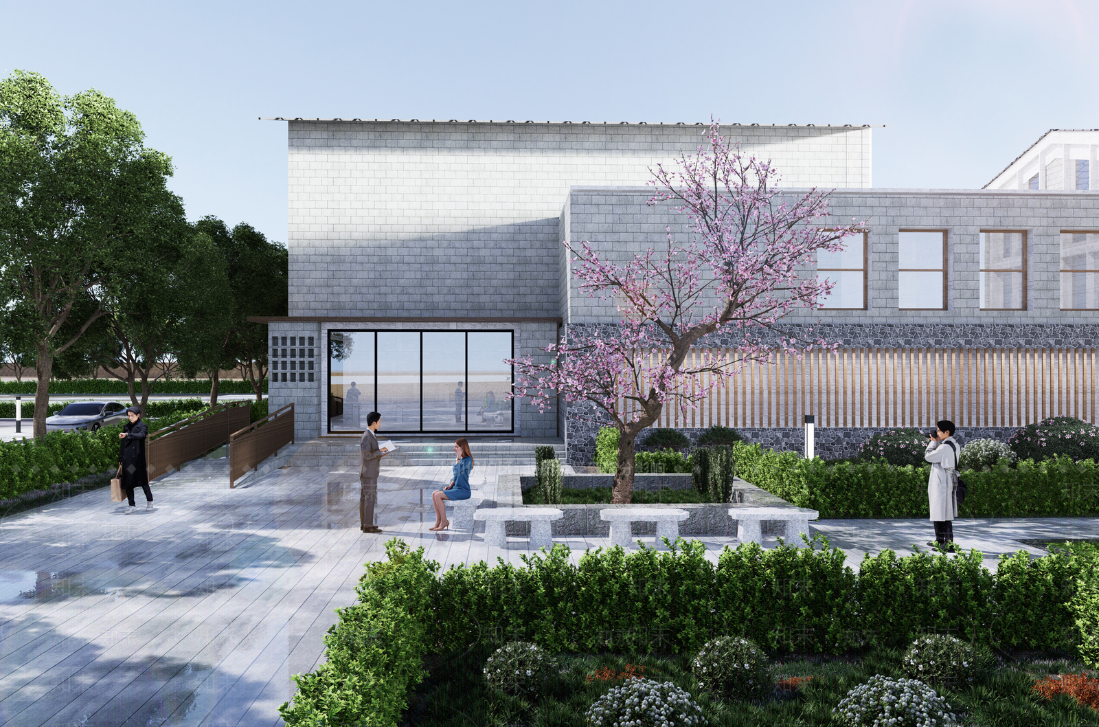 新中式展览馆建筑SU模型下载【ID:1148741714】