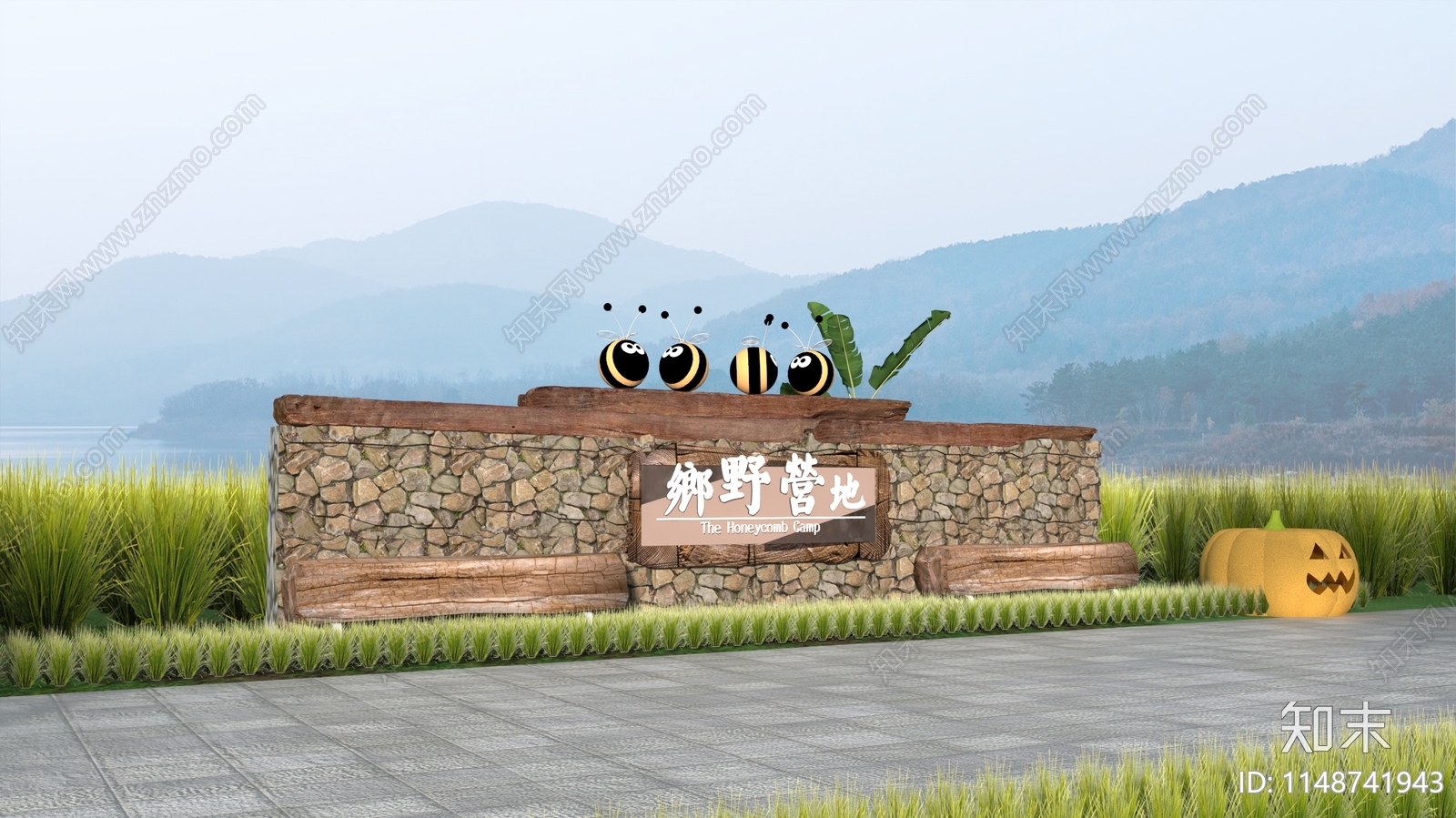 现代乡村景墙3D模型下载【ID:1148741943】