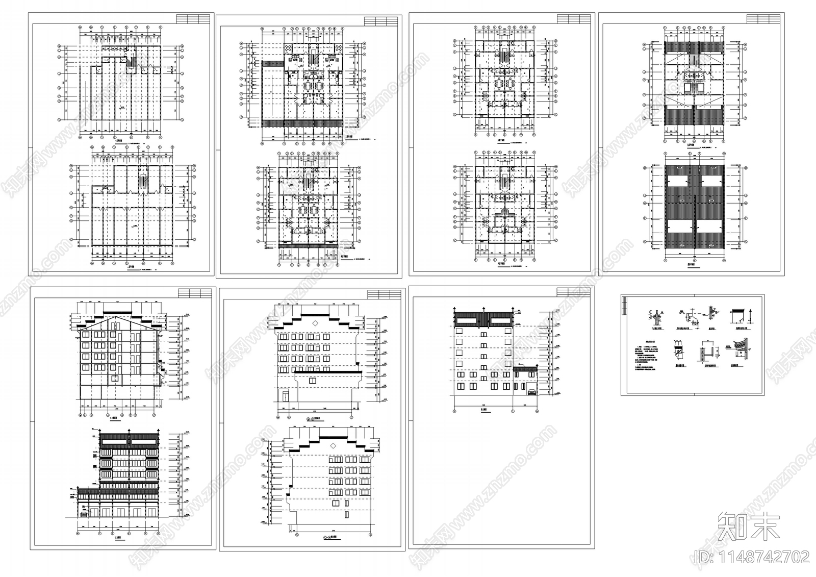 徽派建筑仿古建筑建筑施工图下载【ID:1148742702】