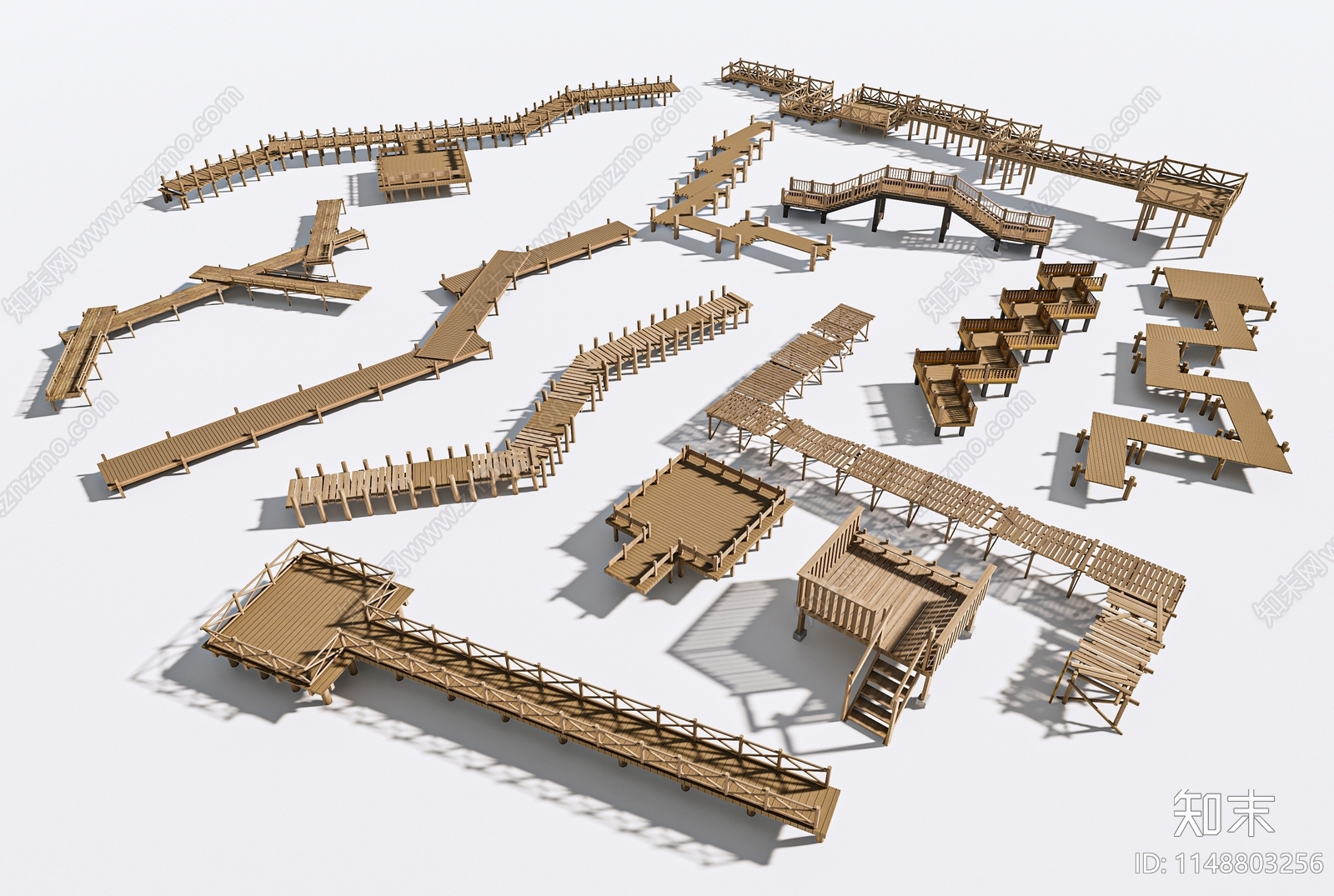 现代景观木栈道SU模型下载【ID:1148803256】