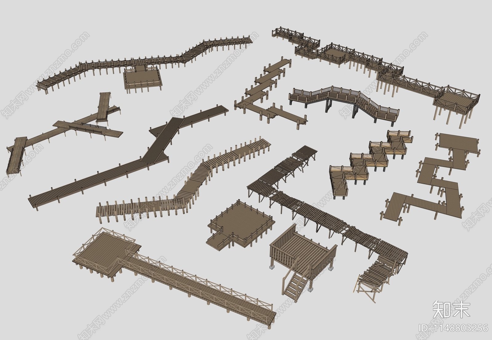 现代景观木栈道SU模型下载【ID:1148803256】