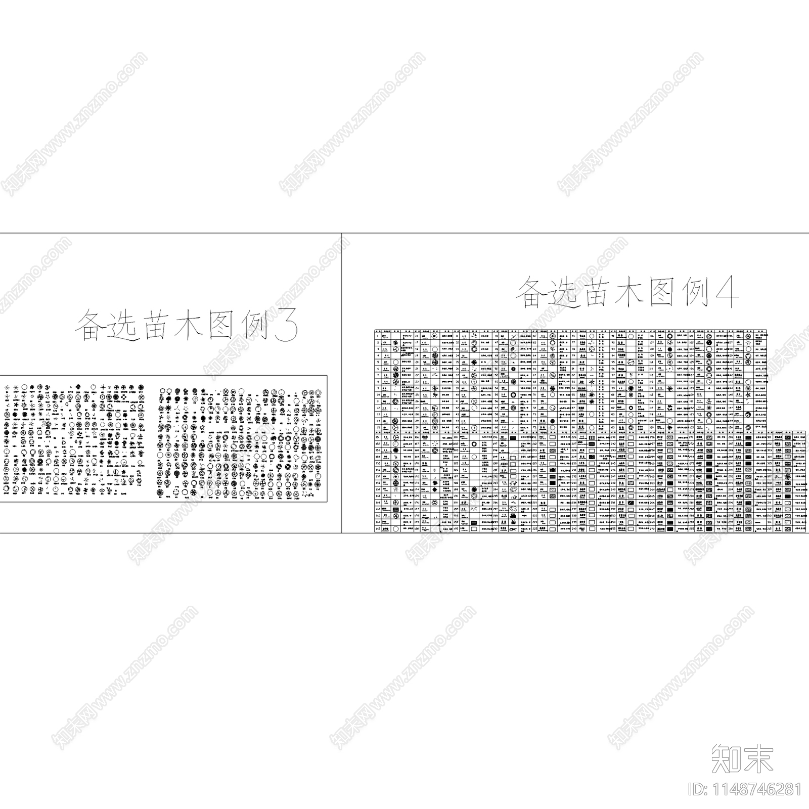 园林景观常用植物苗木表图例施工图下载【ID:1148746281】