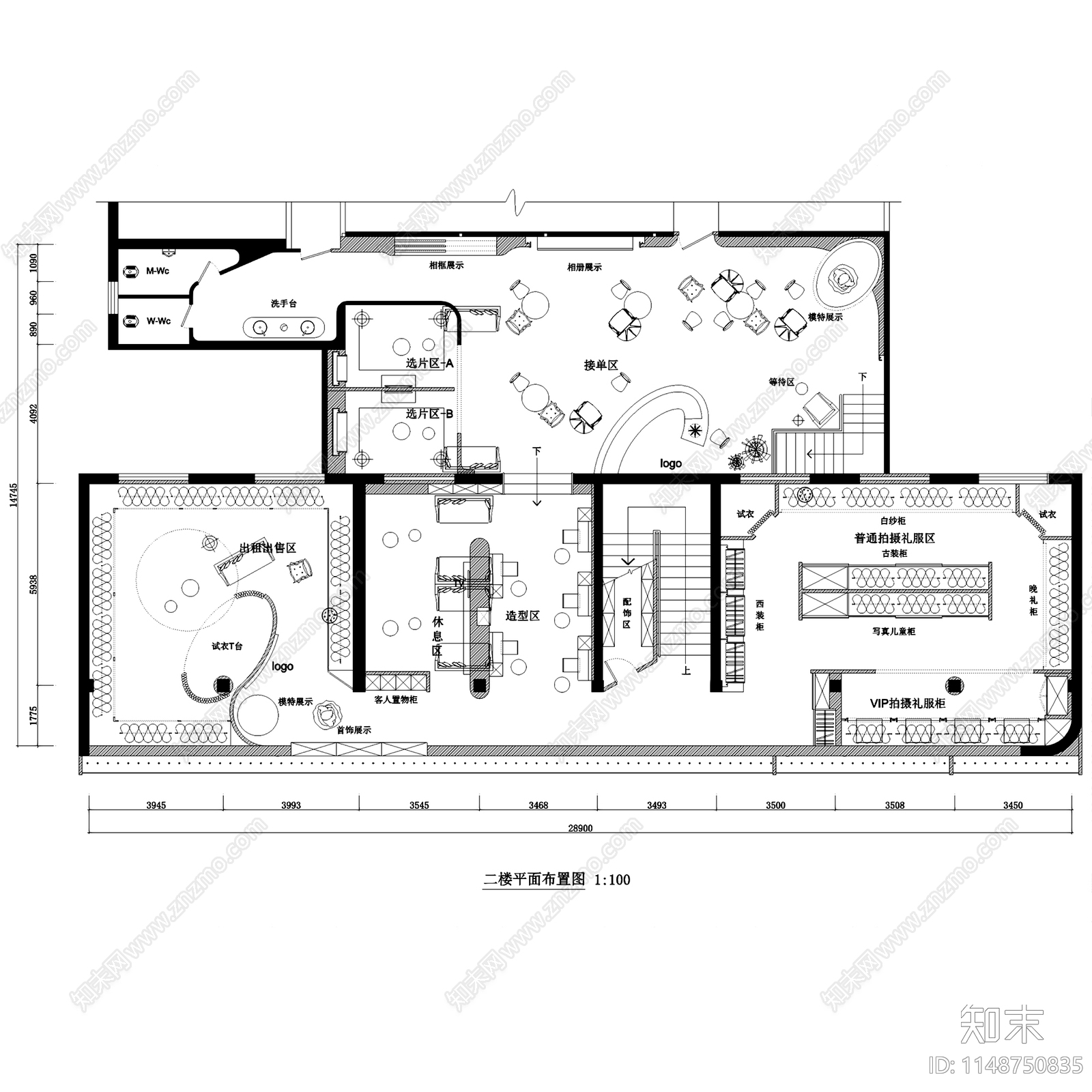 现代简约爱诺艺术婚纱摄影影楼室内工装cad施工图下载【ID:1148750835】