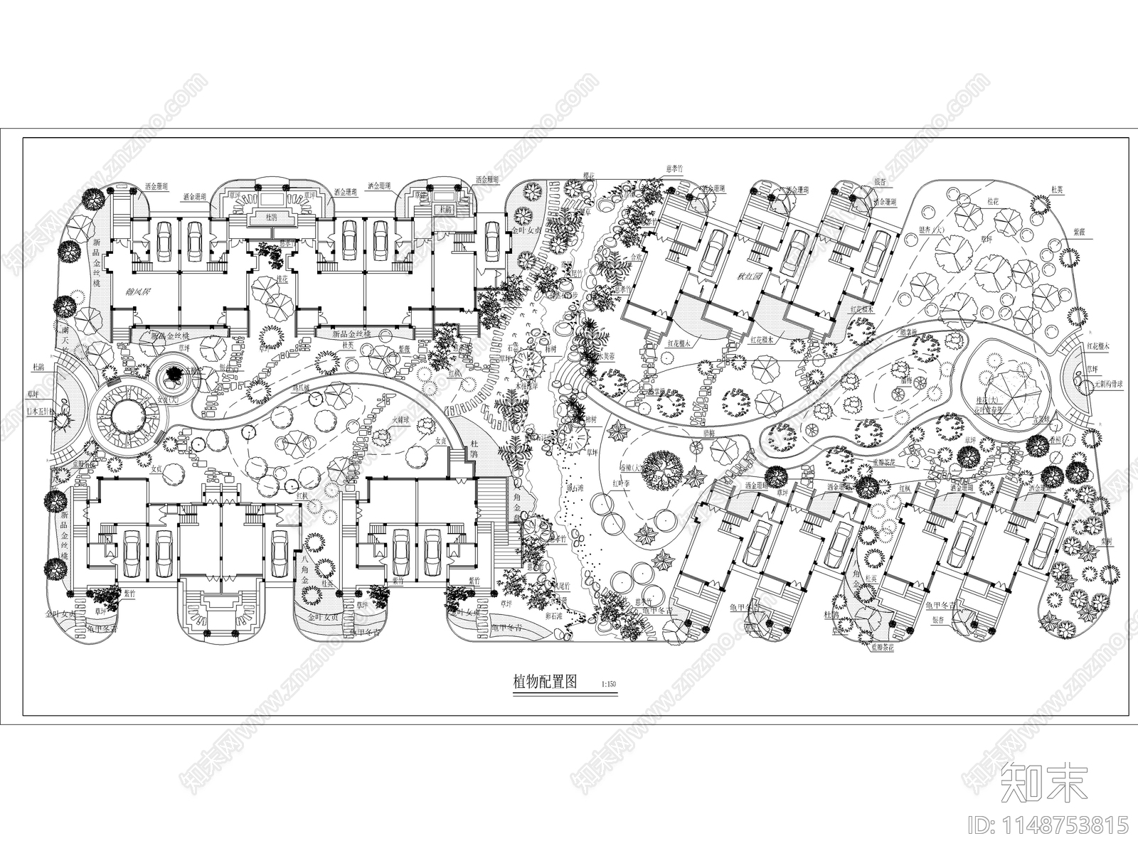 72套精选小区花园景观平面图cad施工图下载【ID:1148753815】