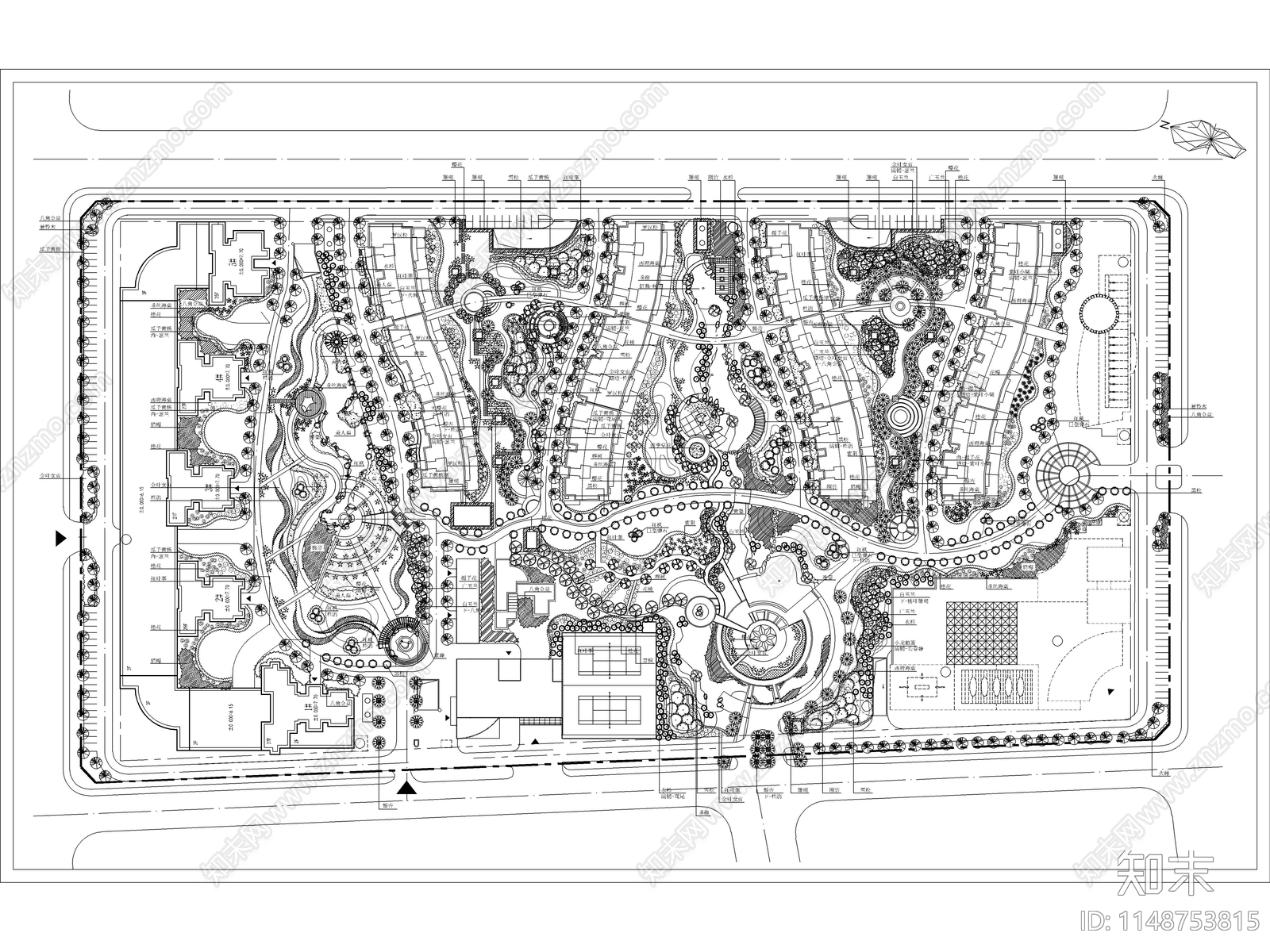 72套精选小区花园景观平面图cad施工图下载【ID:1148753815】