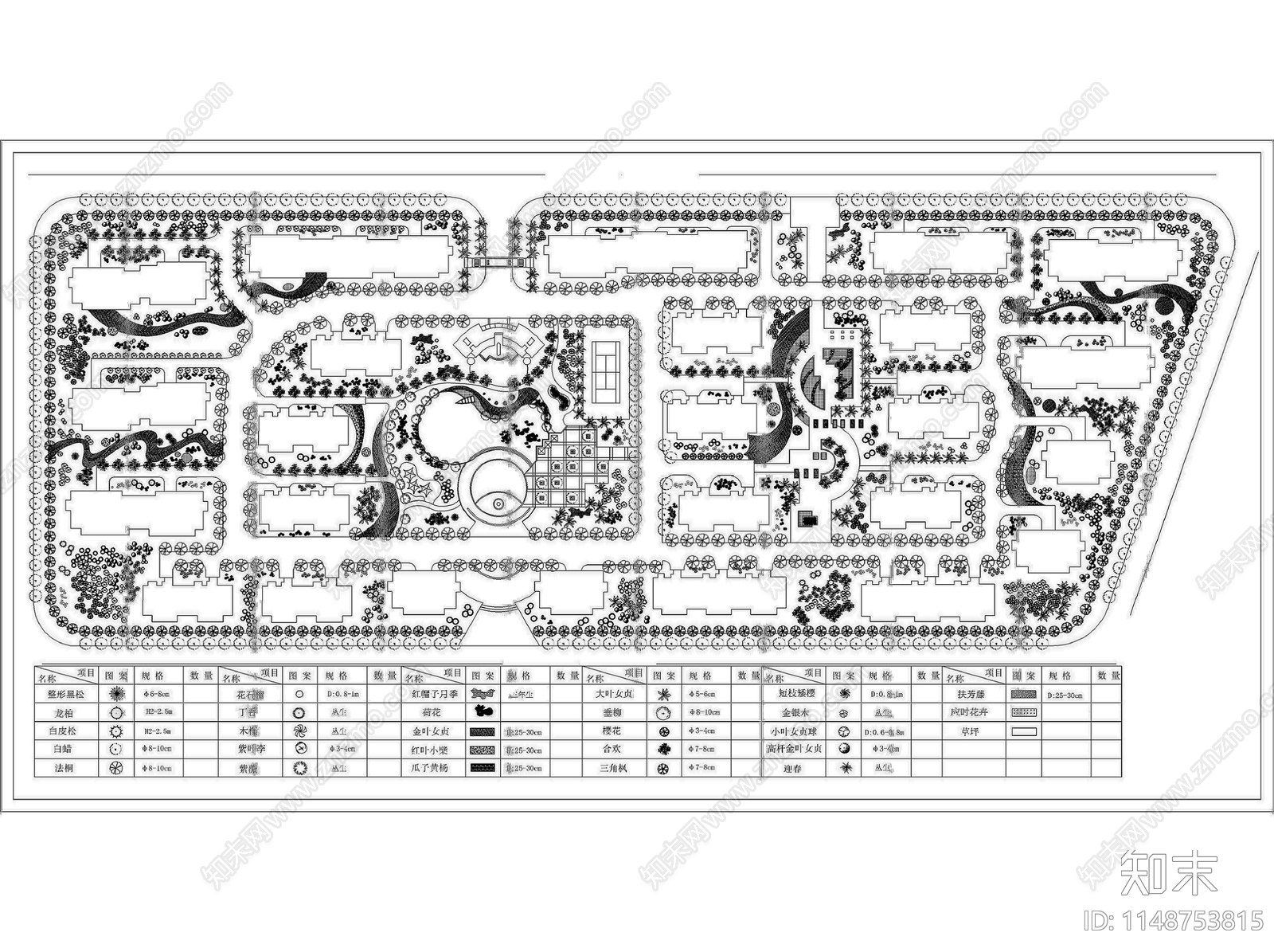72套精选小区花园景观平面图cad施工图下载【ID:1148753815】