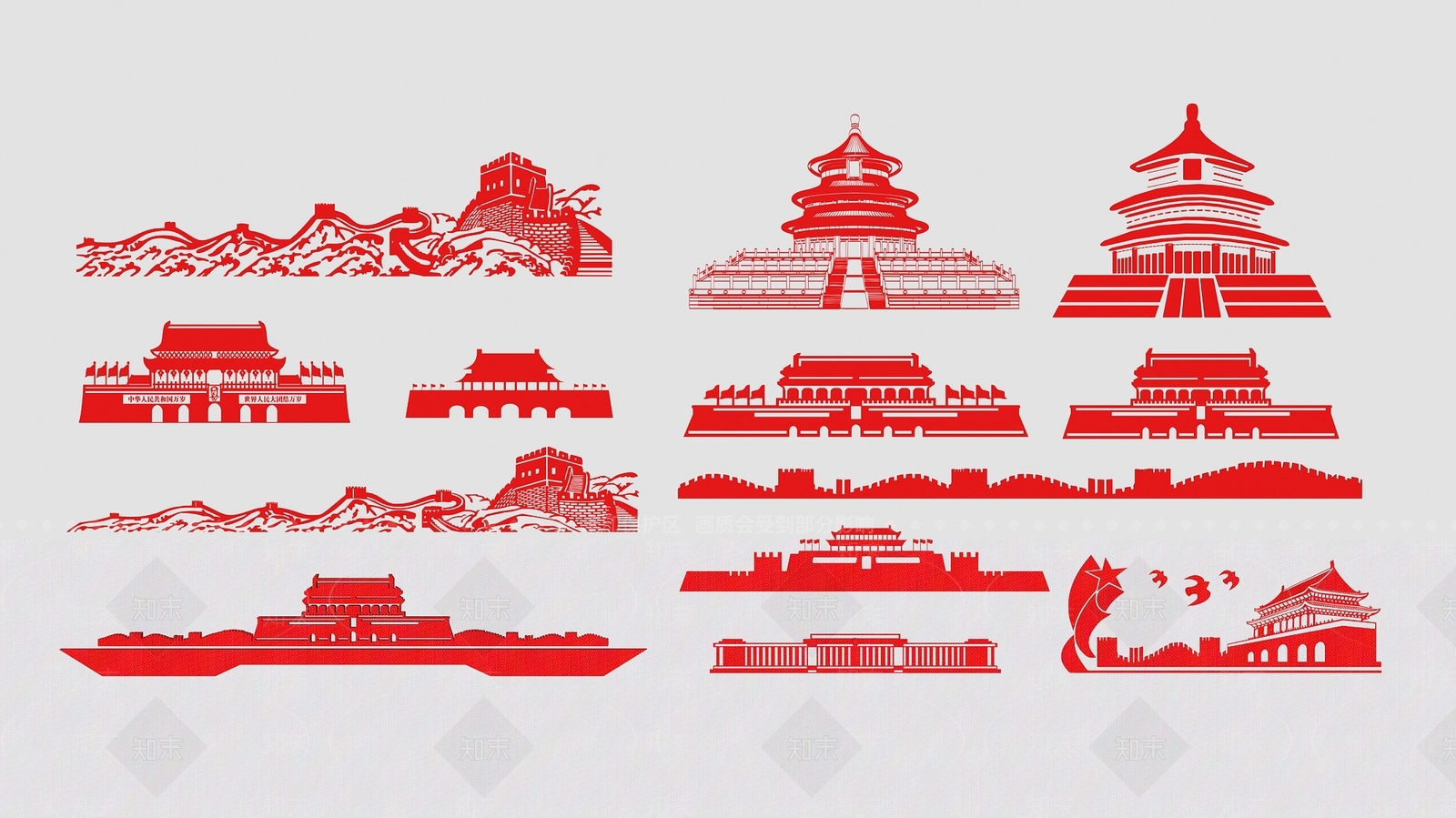 中式天安门墙饰3D模型下载【ID:1148754052】