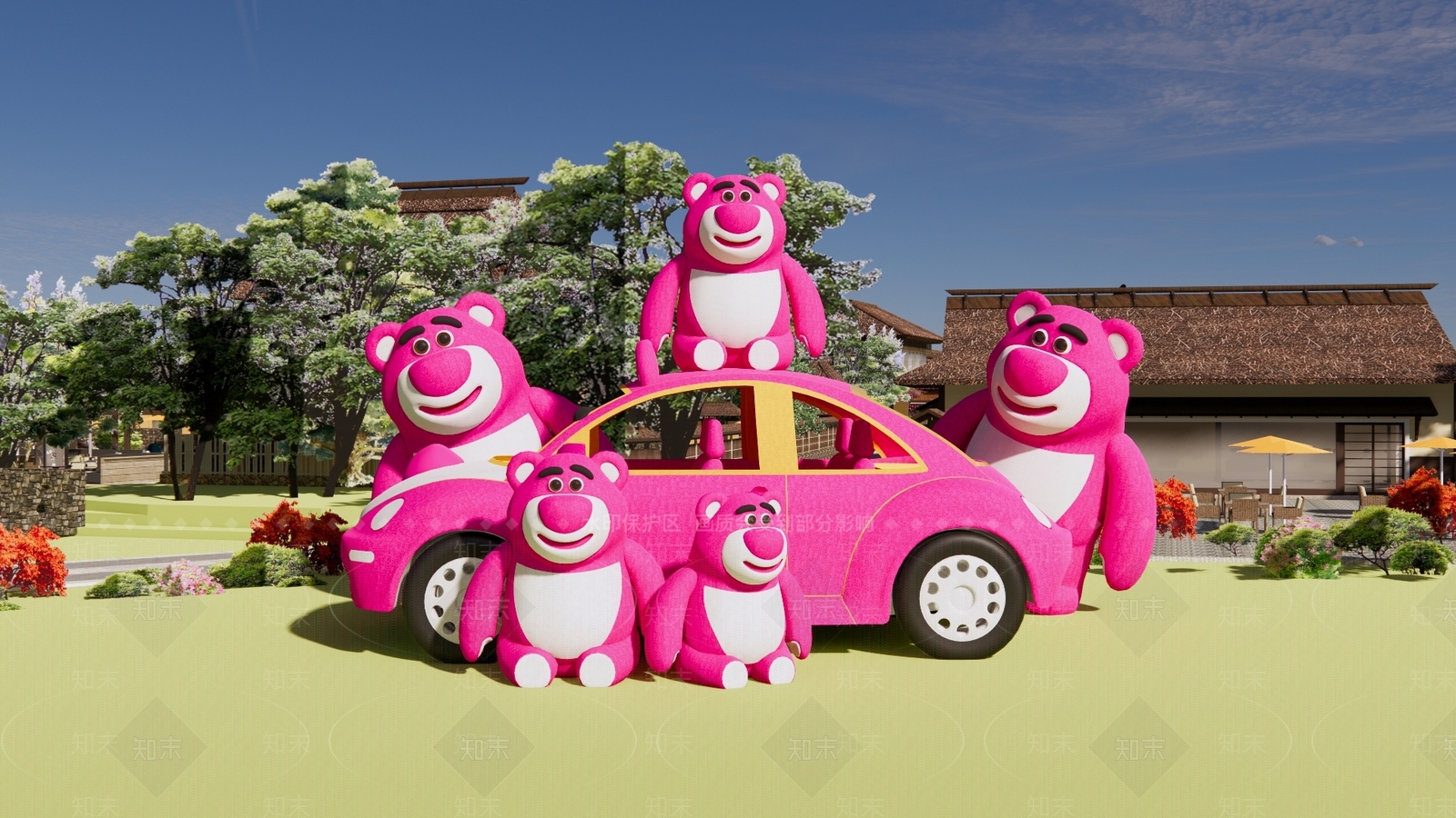 现代汽车草莓熊雕塑小品SU模型下载【ID:1148763352】