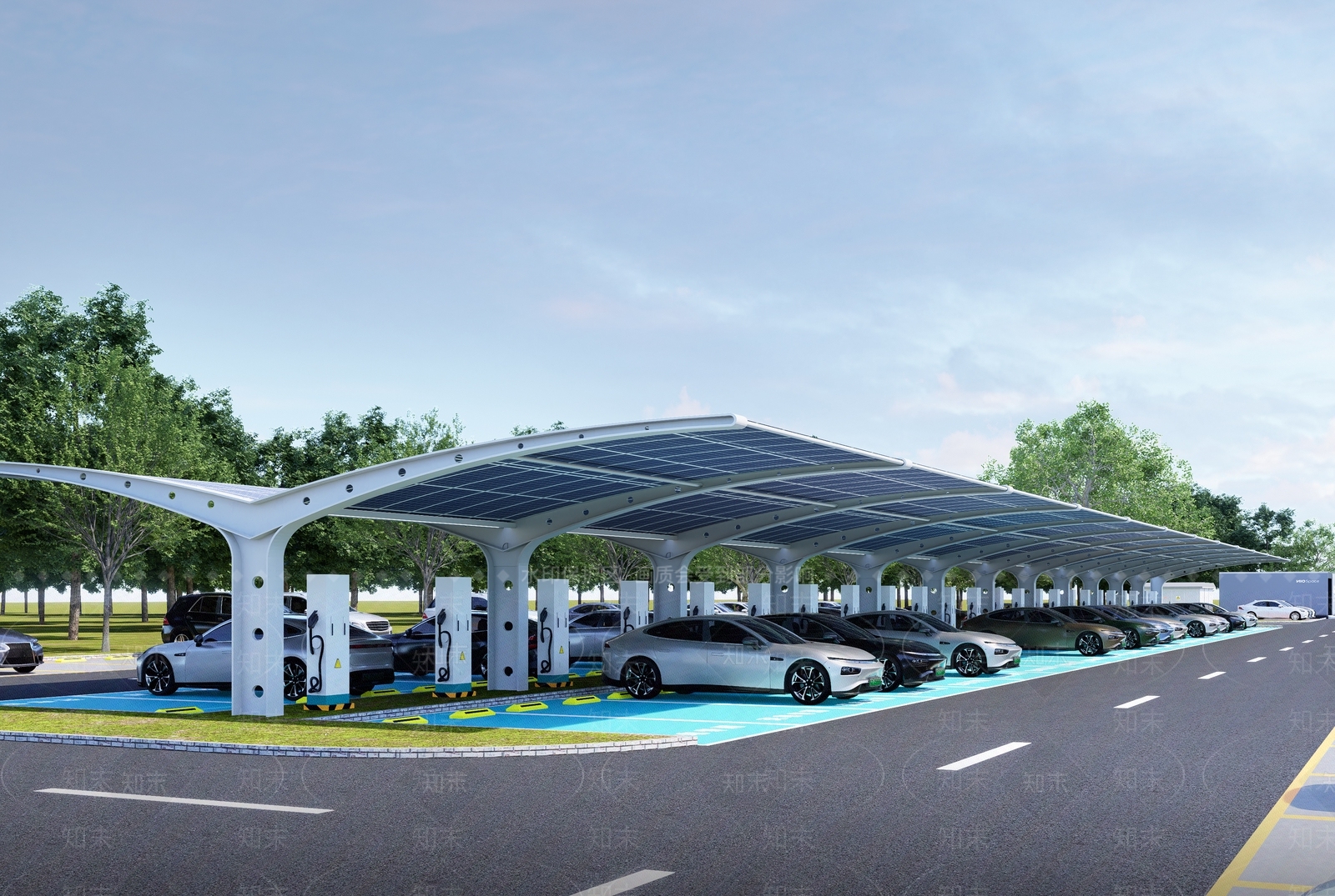 现代光伏停车棚SU模型下载【ID:1148775834】