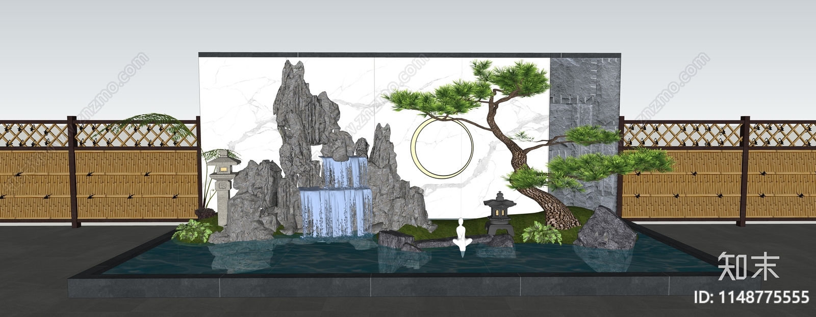 新中式庭院水景墙SU模型下载【ID:1148775555】