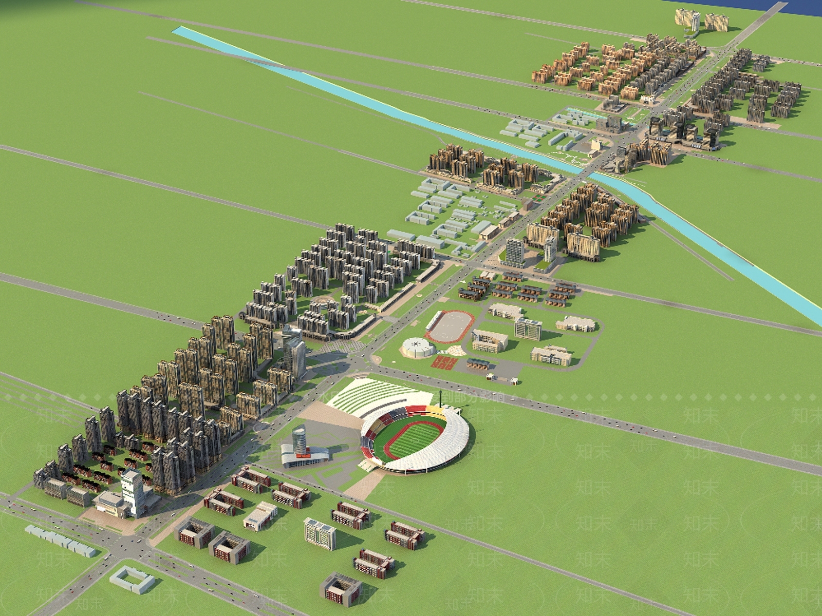 现代鸟瞰规划3D模型下载【ID:1148777040】