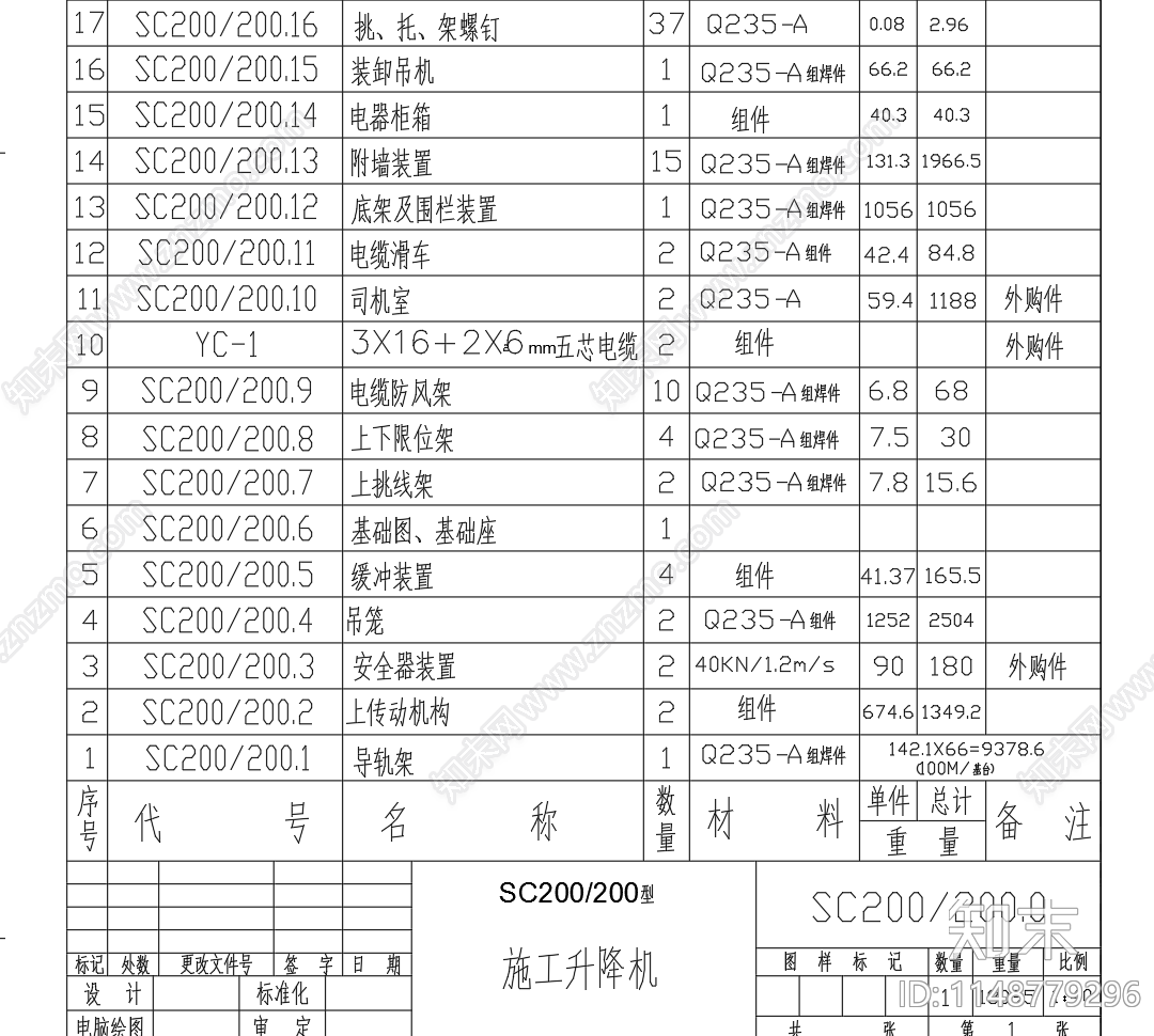 200型号工地人货两用电梯施工升降机节点cad施工图下载【ID:1148779296】