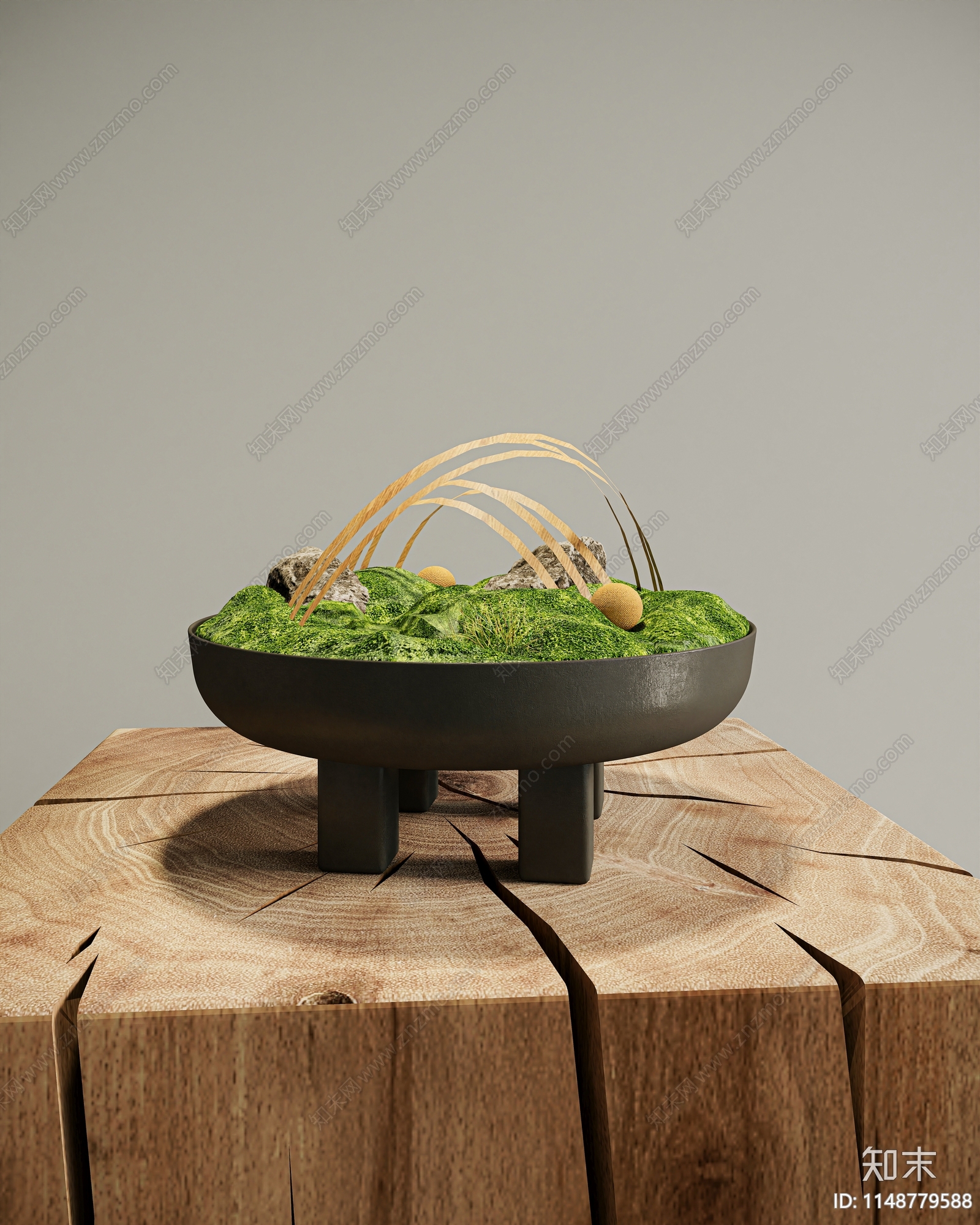 现代苔藓盆景3D模型下载【ID:1148779588】