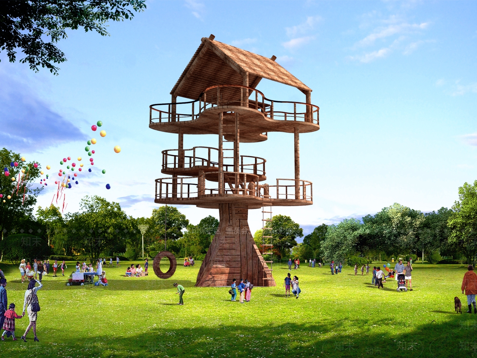 中式木质观景塔3D模型下载【ID:1148780643】