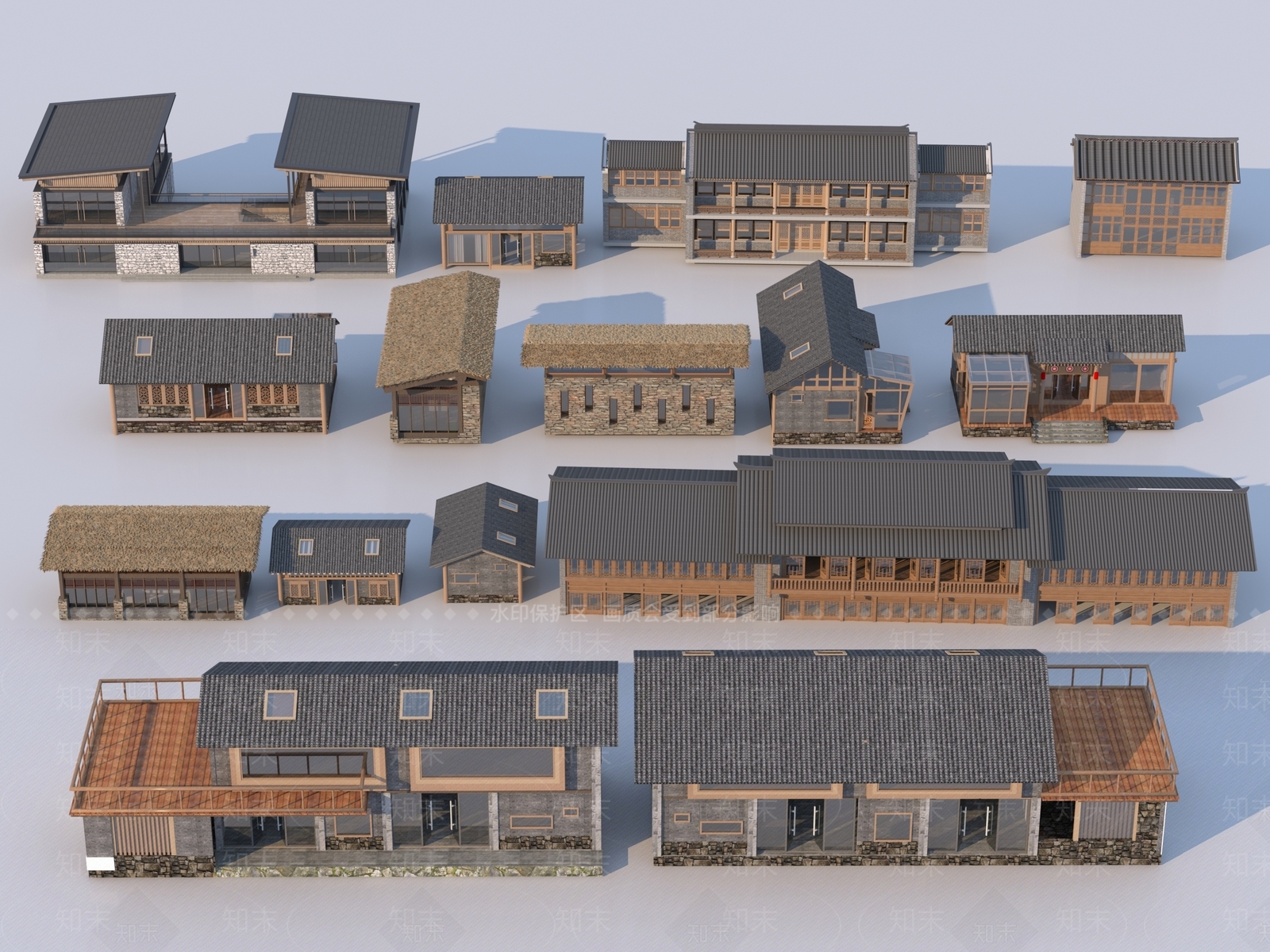 新中式民宿建筑合集3D模型下载【ID:1148783806】_知末3d模型网