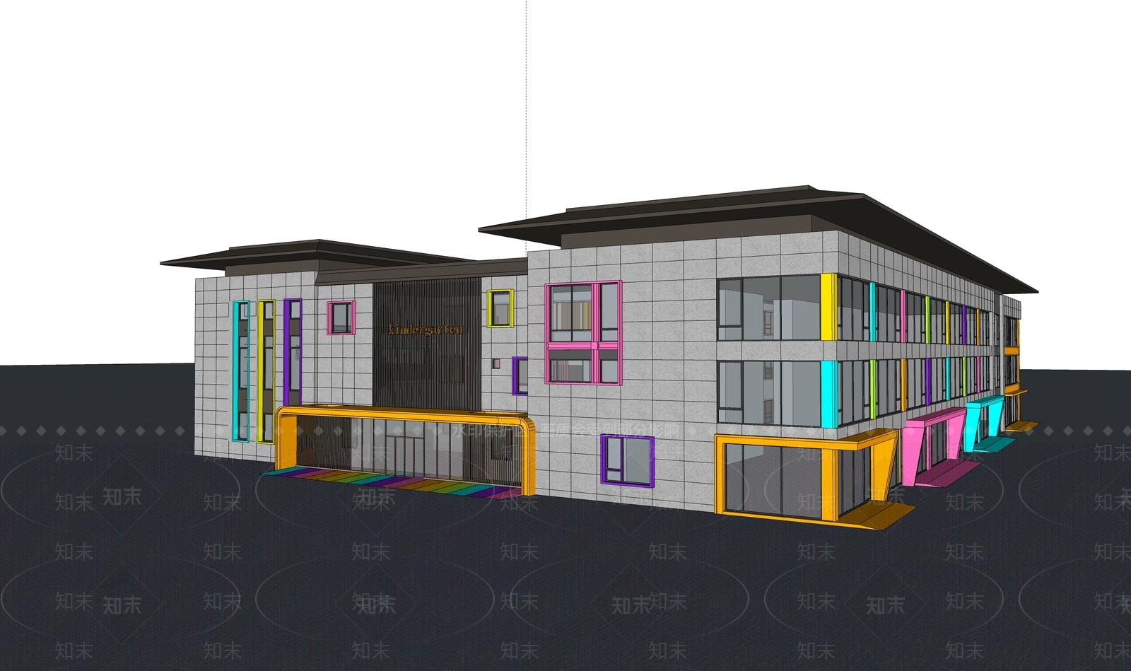 新中式幼儿园建筑SU模型下载【ID:1148785092】