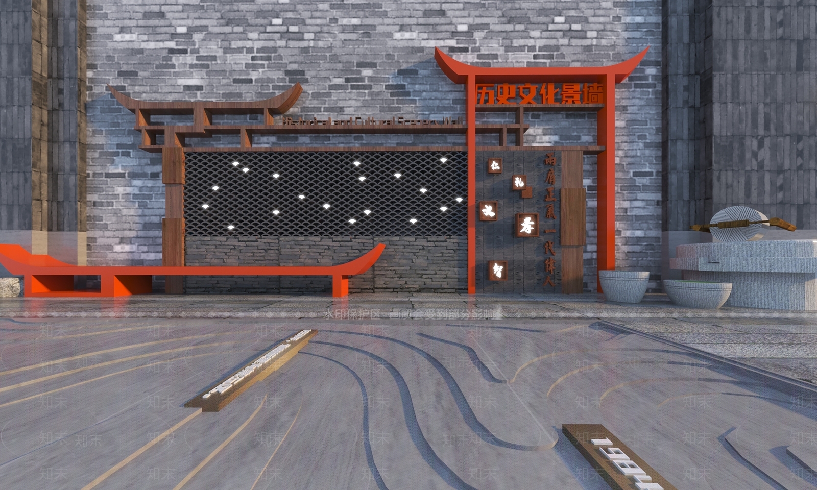 中式景墙3D模型下载【ID:1148792137】